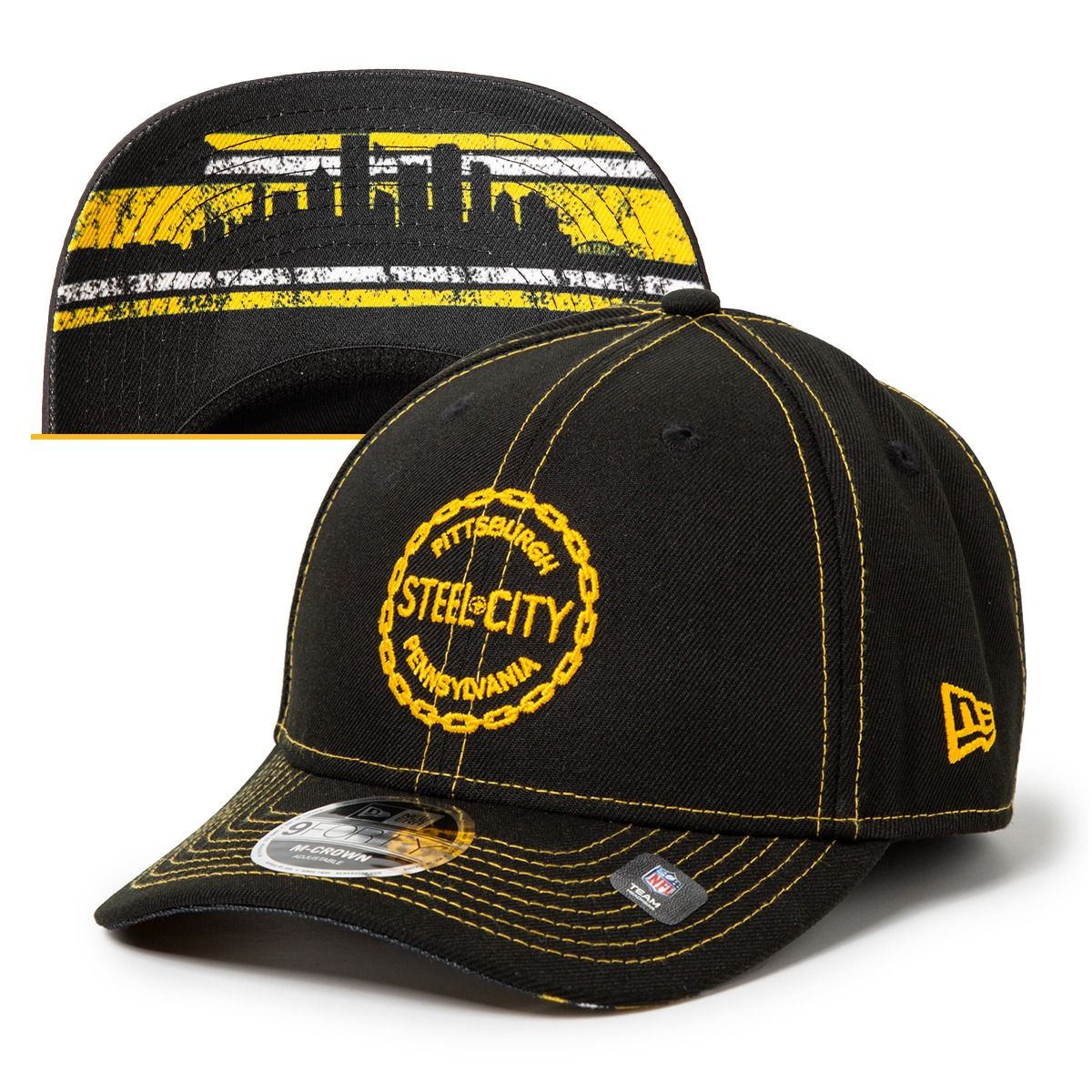 Pittsburgh Steelers New Era 9FORTY Steel City Chain Skyline Hat 12 Pittsburgh Steelers New Era 9FORTY Steel City Chain Skyline Hat