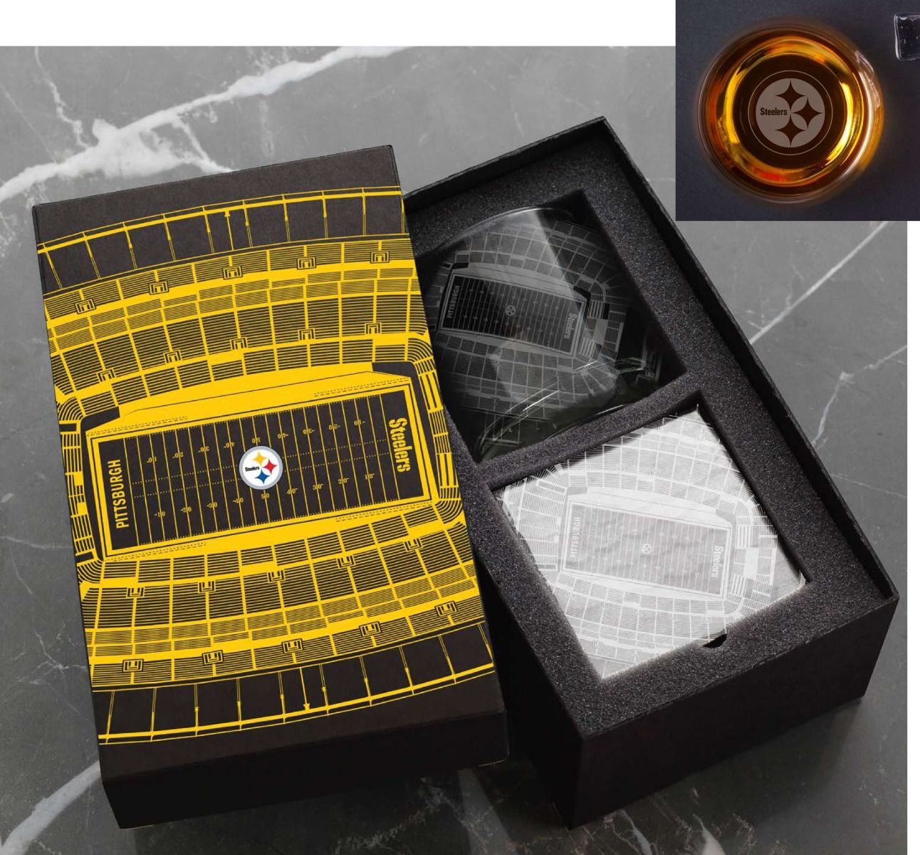 Pittsburgh Steelers Wendell August Forge Stadium Rocks Glass and Coaster 3 Pittsburgh Steelers Wendell August Forge Stadium Rocks Glass and Coaster