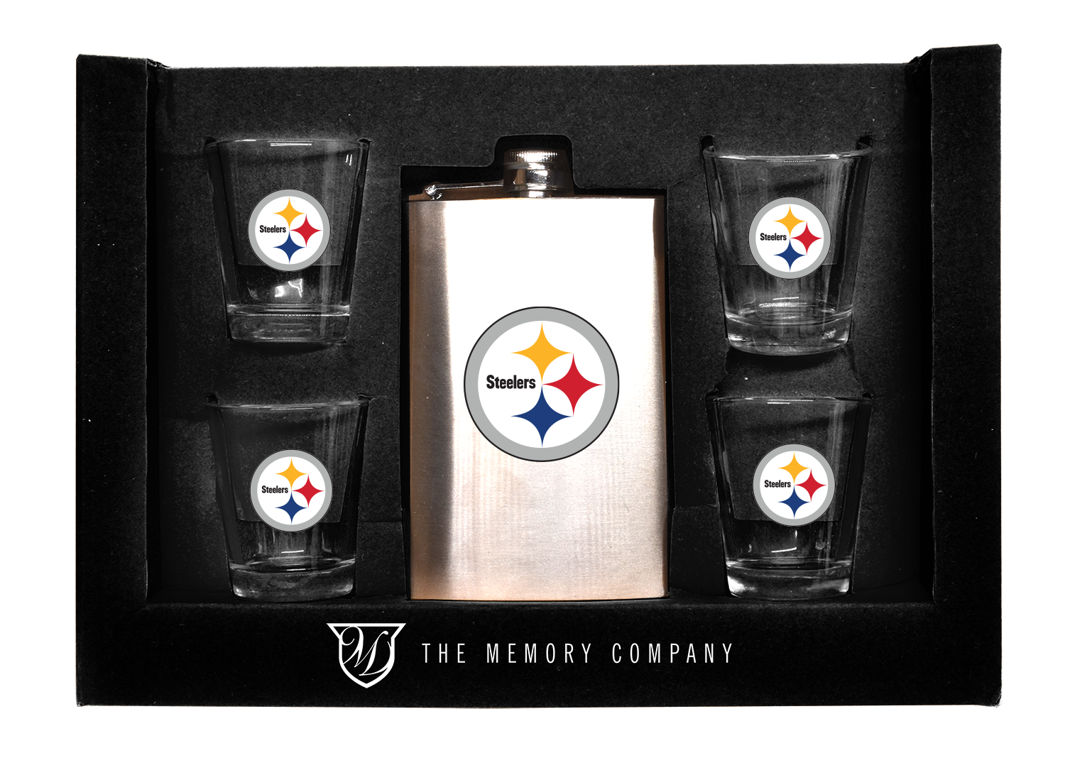 Pittsburgh Steelers Stainless Steel Flask and Shot Glasses 17 Pittsburgh Steelers Stainless Steel Flask and Shot Glasses