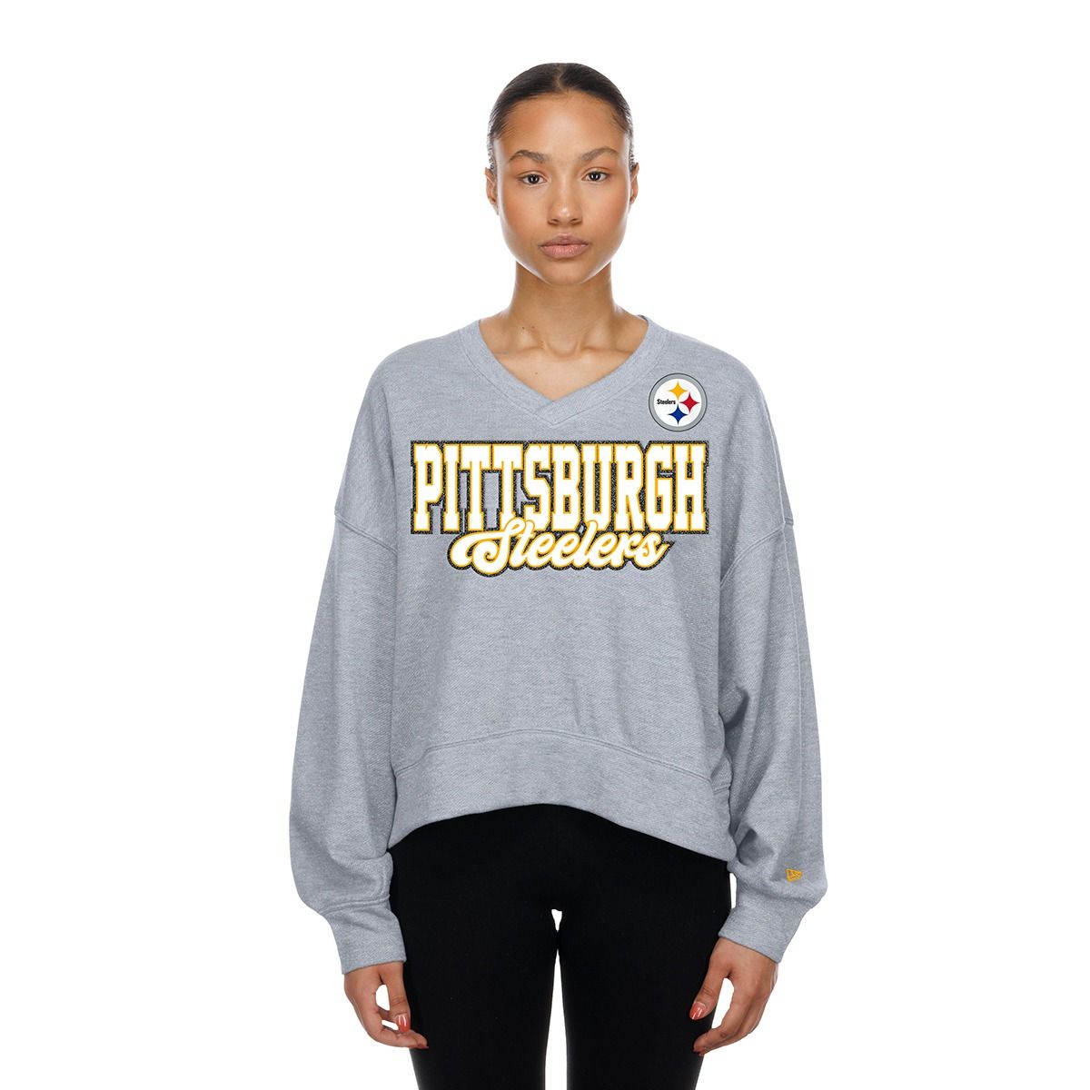 Pittsburgh Steelers Women's New Era Fan Collection V-neck Sweatshirt 3 Pittsburgh Steelers Women's New Era Fan Collection V-neck Sweatshirt