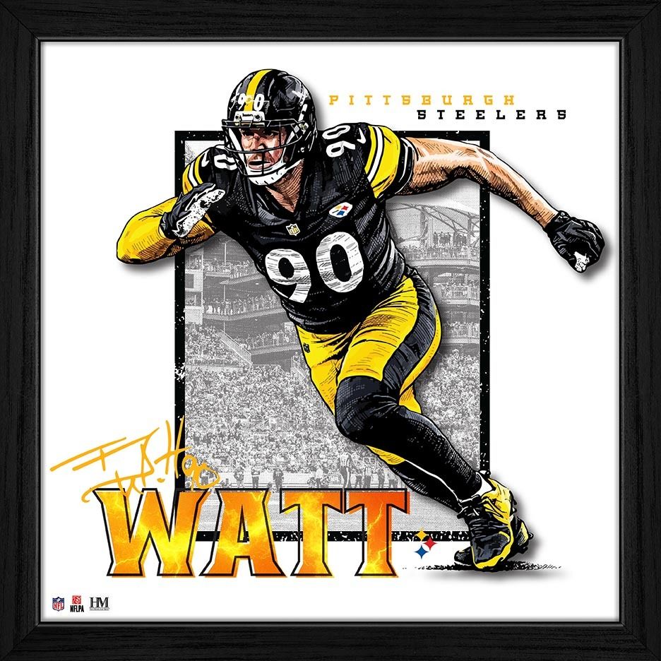 Pittsburgh Steelers #90 TJ Watt Impact 13" x 13" Framed Photo 2 Pittsburgh Steelers #90 TJ Watt Impact 13" x 13" Framed Photo