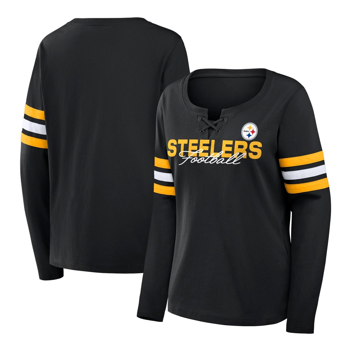 Pittsburgh Steelers Women's Nike Lace Up Sleeve Stripe Long Sleeve T-Shirt 3 Pittsburgh Steelers Women's Nike Lace Up Sleeve Stripe Long Sleeve T-Shirt