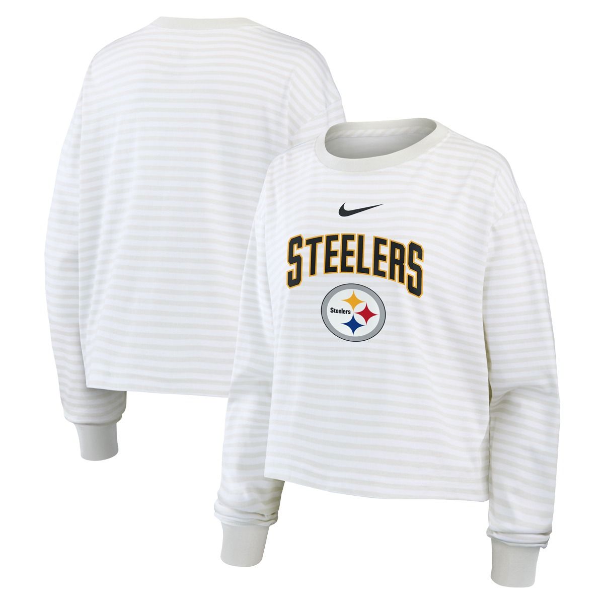 Pittsburgh Steelers Women's Nike Relaxed Striped Crop Long Sleeve T-Shirt 3 Pittsburgh Steelers Women's Nike Relaxed Striped Crop Long Sleeve T-Shirt