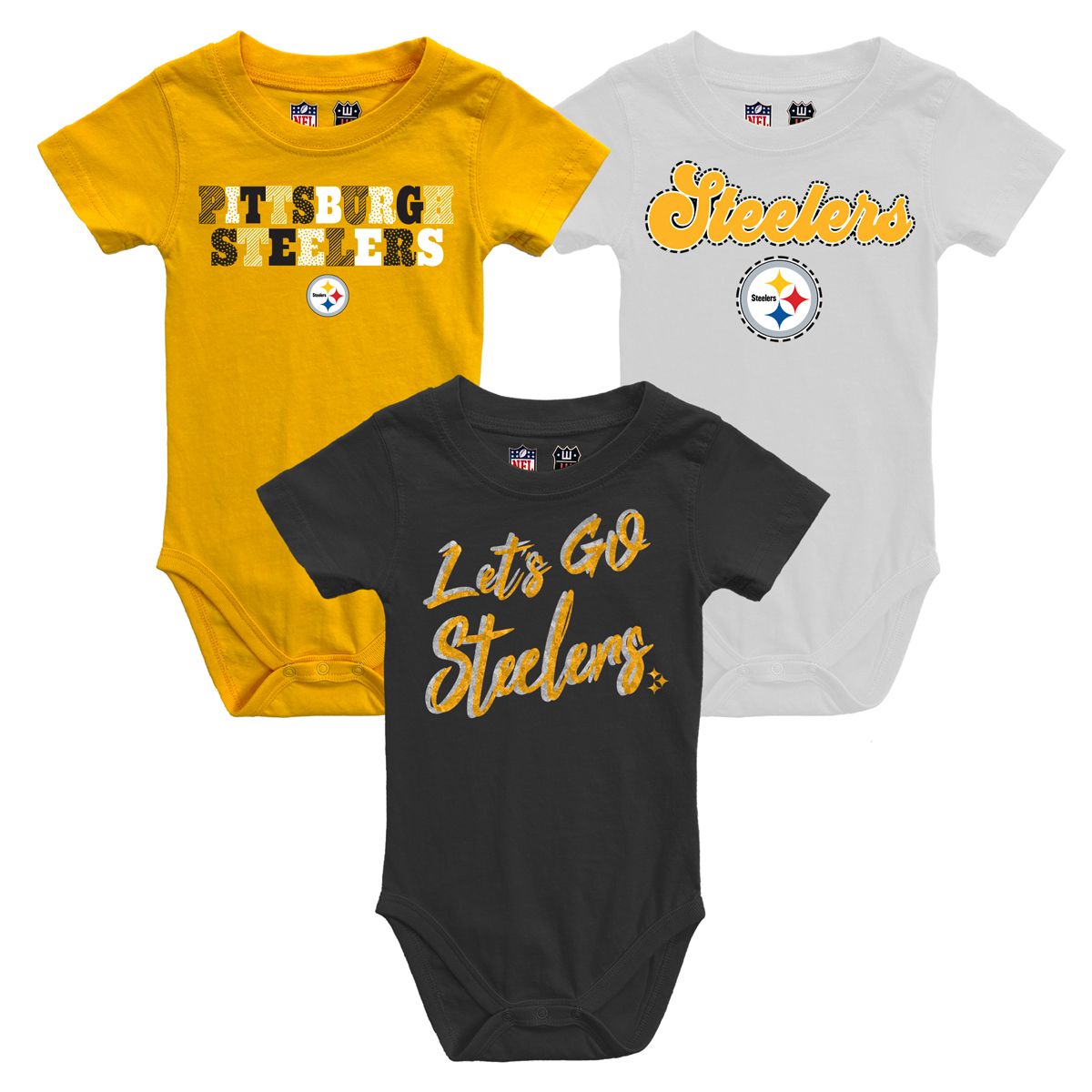 Pittsburgh Steelers Newborn Girls Let's Go 3 Pack Creeper Set