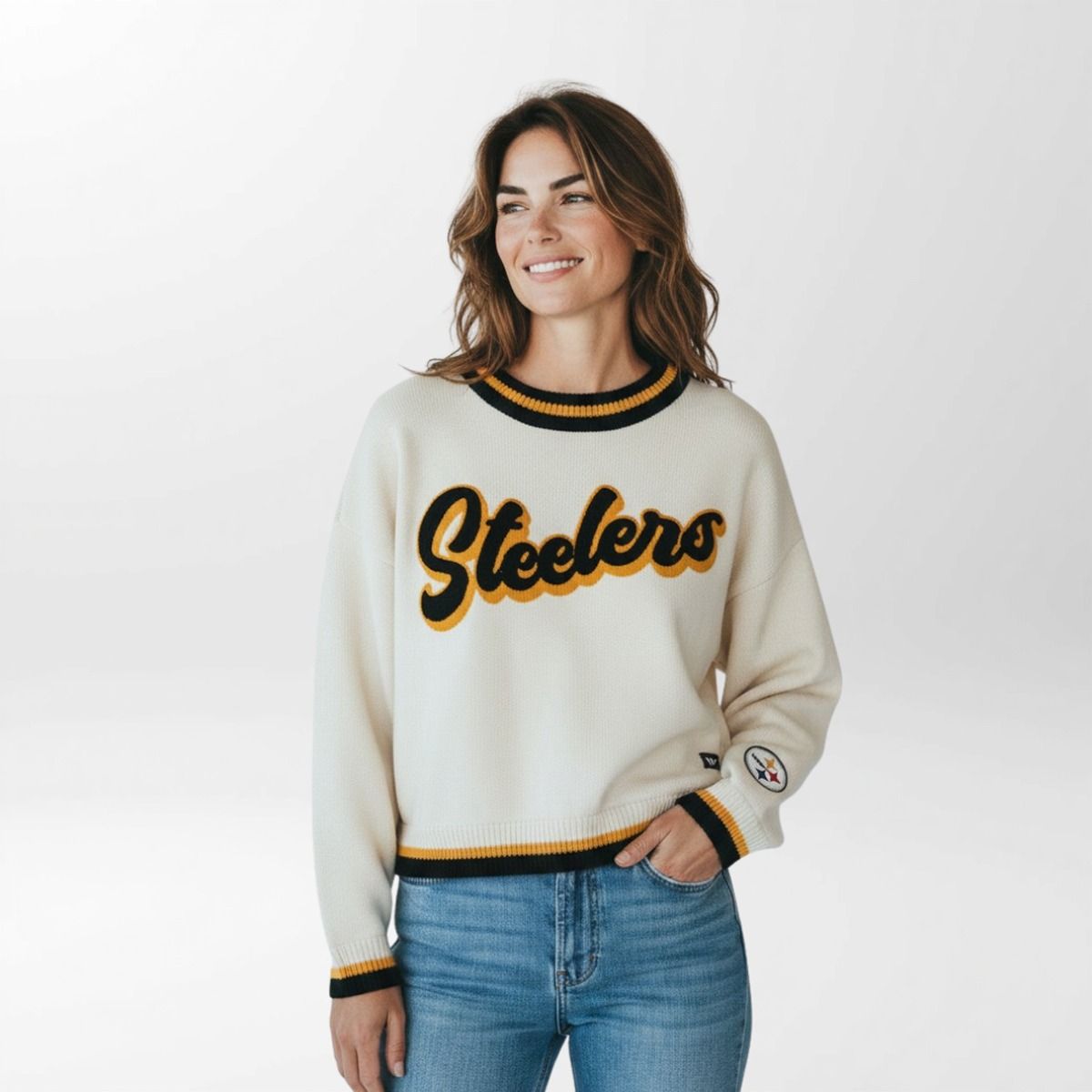 Pittsburgh Steelers Women's Wild Collective Boxy Jacquard Crew Sweater