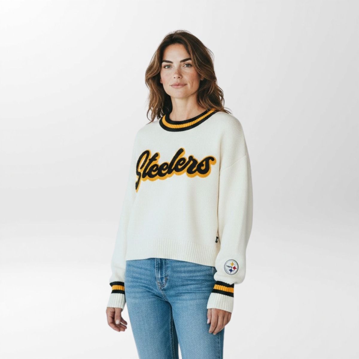 Pittsburgh Steelers Women's Wild Collective Boxy Jacquard Crew Sweater