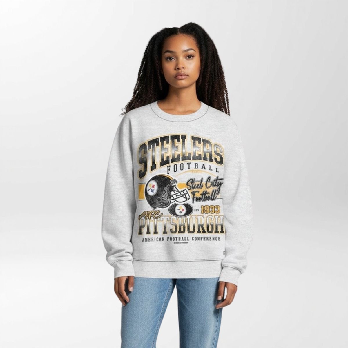 Pittsburgh Steelers Unisex Wild Collective Grey Vintage Graphic Crew Sweatshirt 2 Pittsburgh Steelers Unisex Wild Collective Grey Vintage Graphic Crew Sweatshirt