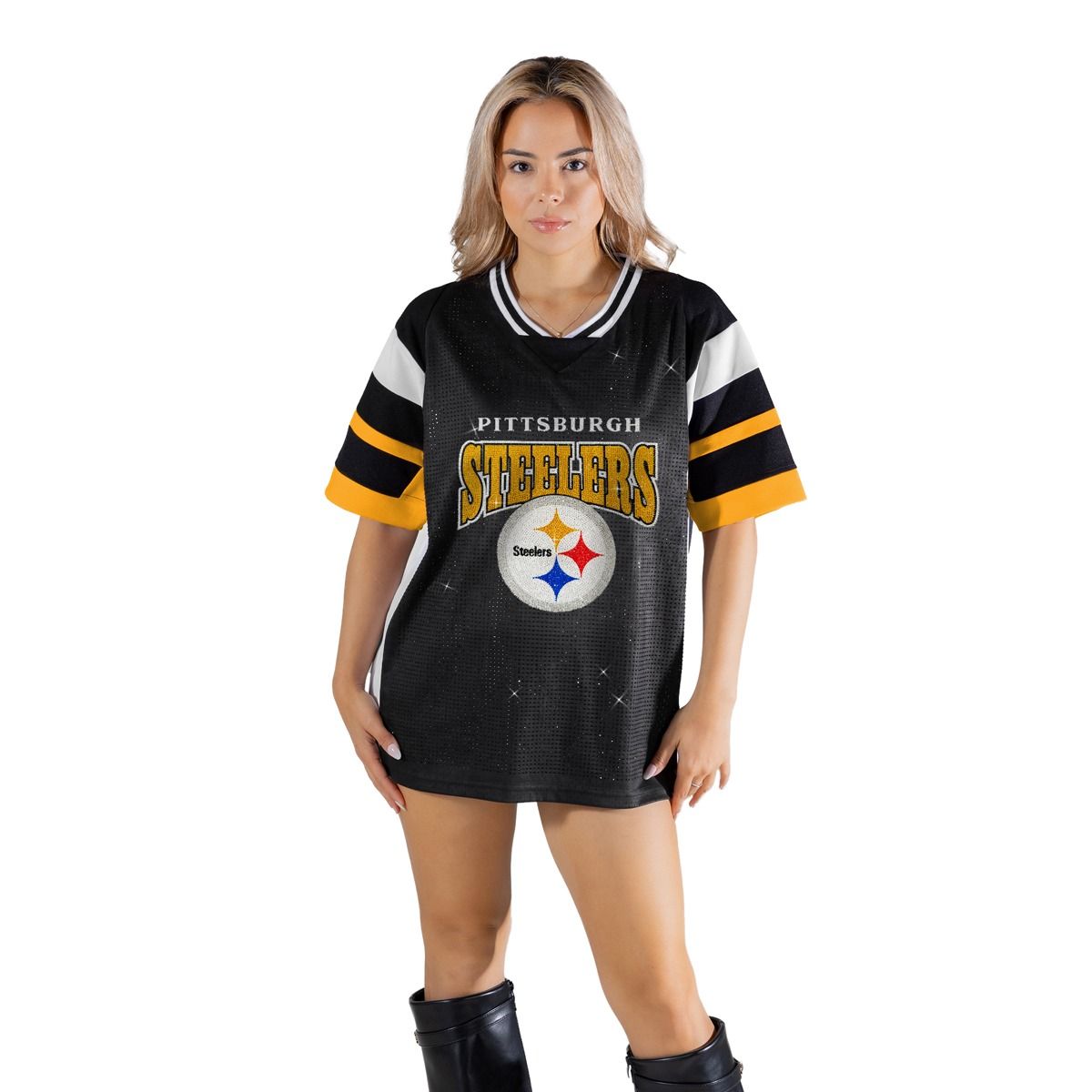 Pittsburgh Steelers Women's Gameday Couture Amped Up Rhinestone Fashion Jersey 1 Pittsburgh Steelers Women's Gameday Couture Amped Up Rhinestone Fashion Jersey