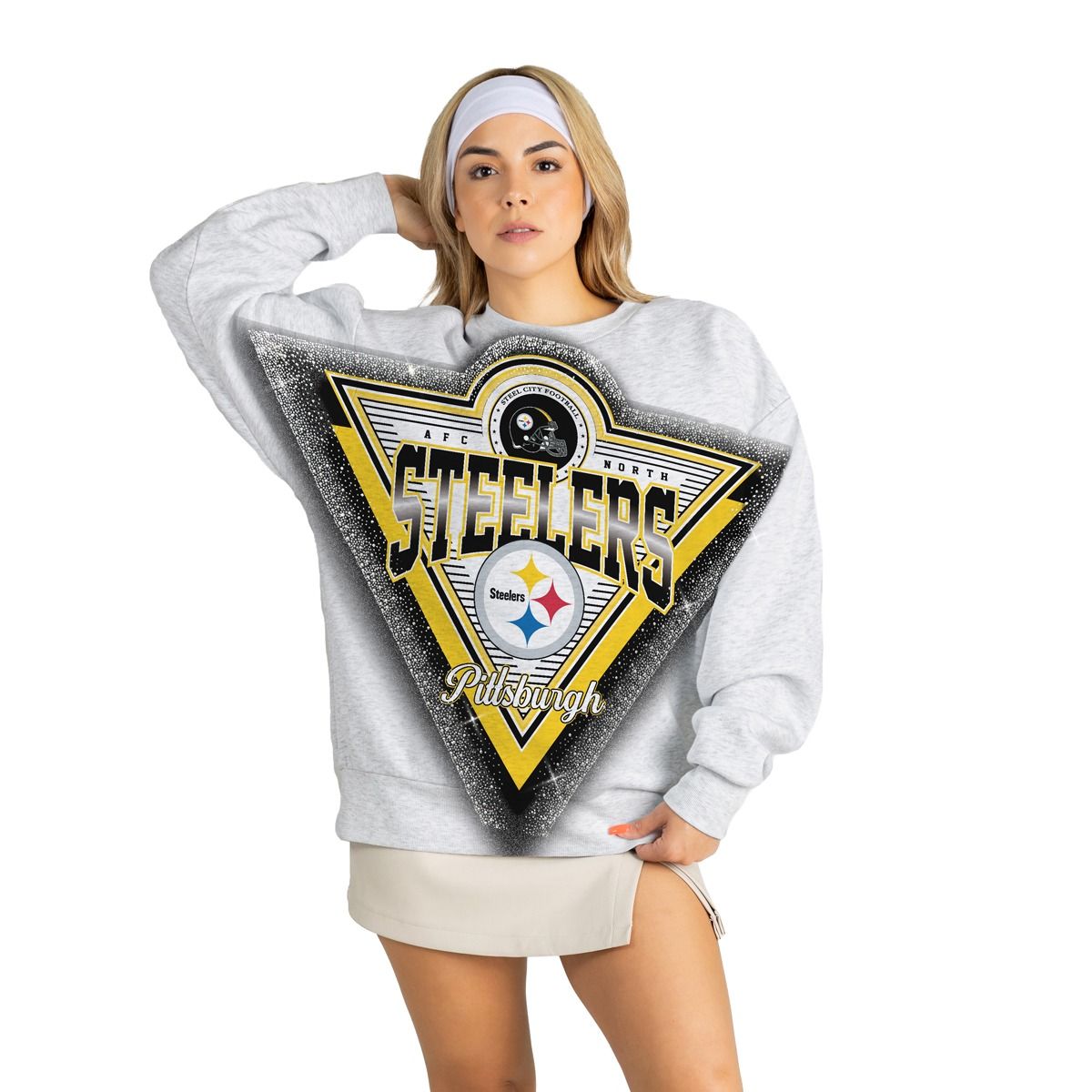 Pittsburgh Steelers Women's Gameday Couture Chasing Victory Rhinestone Spray Crew Sweatshirt 2 Pittsburgh Steelers Women's Gameday Couture Chasing Victory Rhinestone Spray Crew Sweatshirt