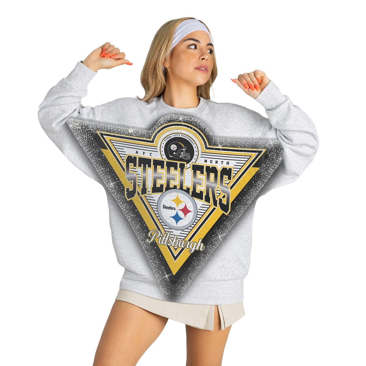 Pittsburgh Steelers Women's Gameday Couture Chasing Victory Rhinestone Spray Crew Sweatshirt 4 Pittsburgh Steelers Women's Gameday Couture Chasing Victory Rhinestone Spray Crew Sweatshirt