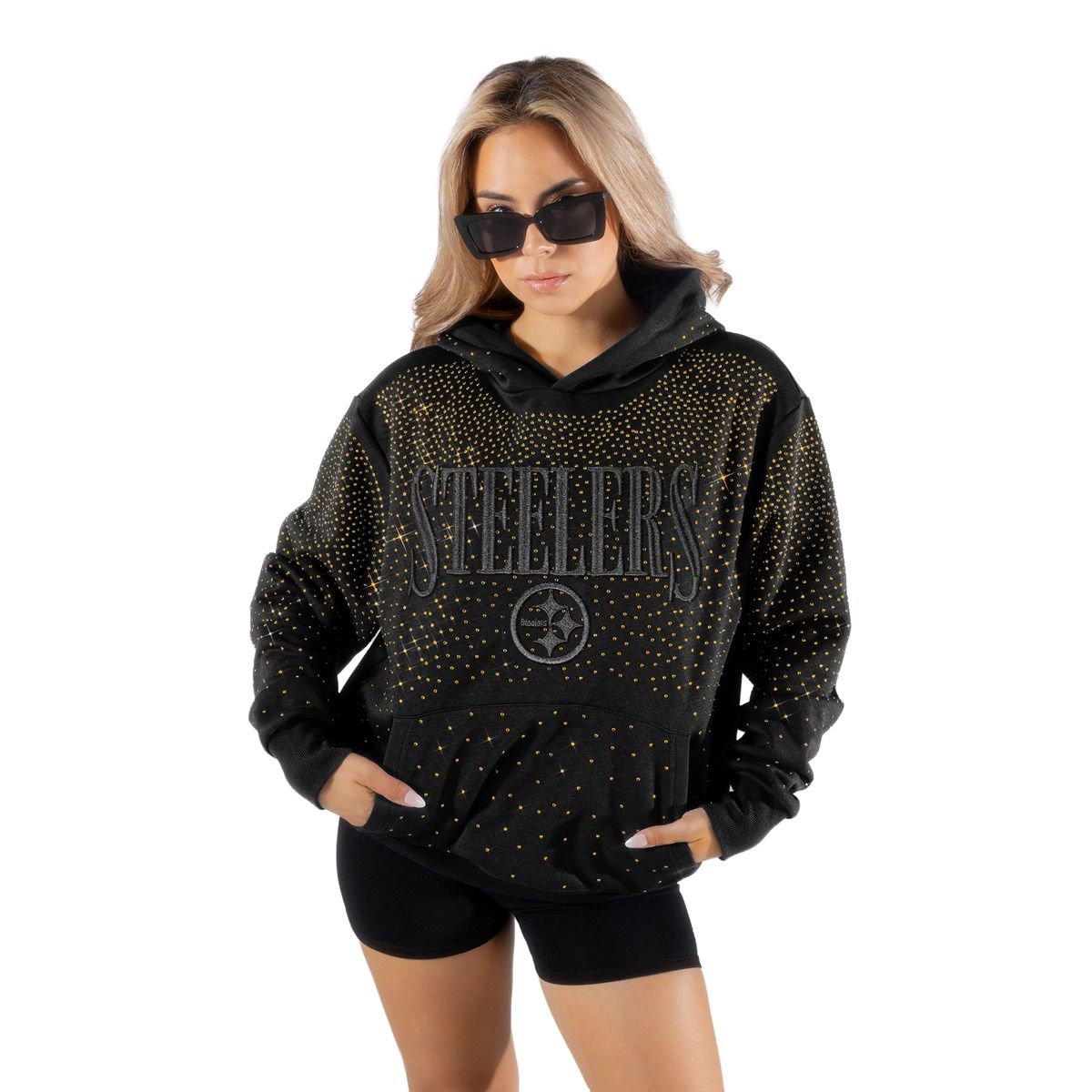 Pittsburgh Steelers Women's Gameday Couture Sunday Lights Studded Pullover Hoodie 3 Pittsburgh Steelers Women's Gameday Couture Sunday Lights Studded Pullover Hoodie