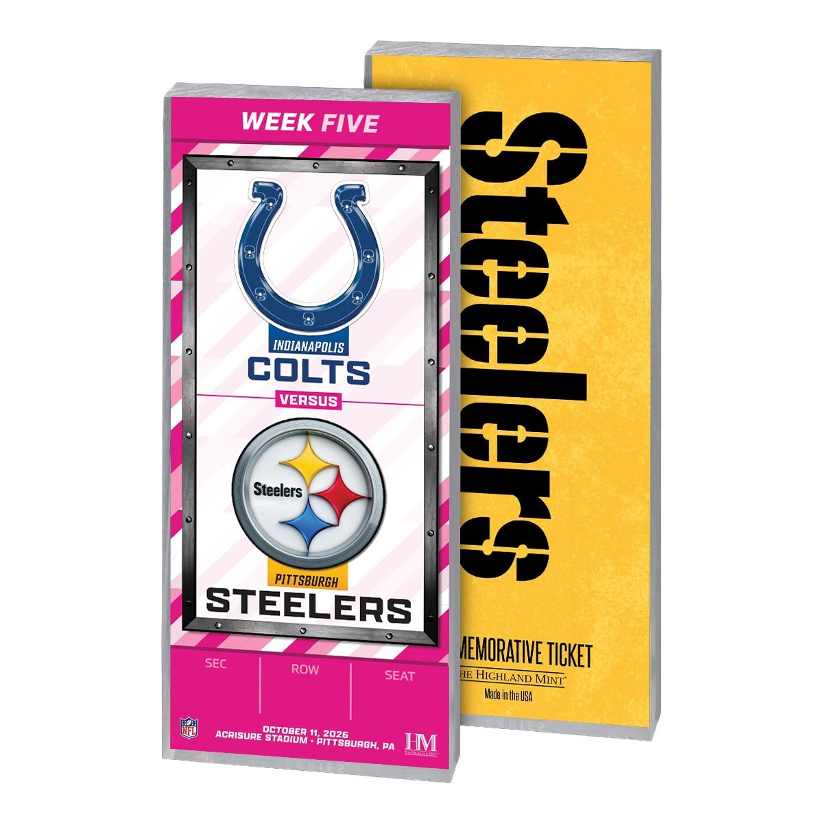 Pittsburgh Steelers vs. Indianapolis Colts 10/11/26 Personalized Ticket of the Game 4 Pittsburgh Steelers vs. Indianapolis Colts 10/11/26 Personalized Ticket of the Game
