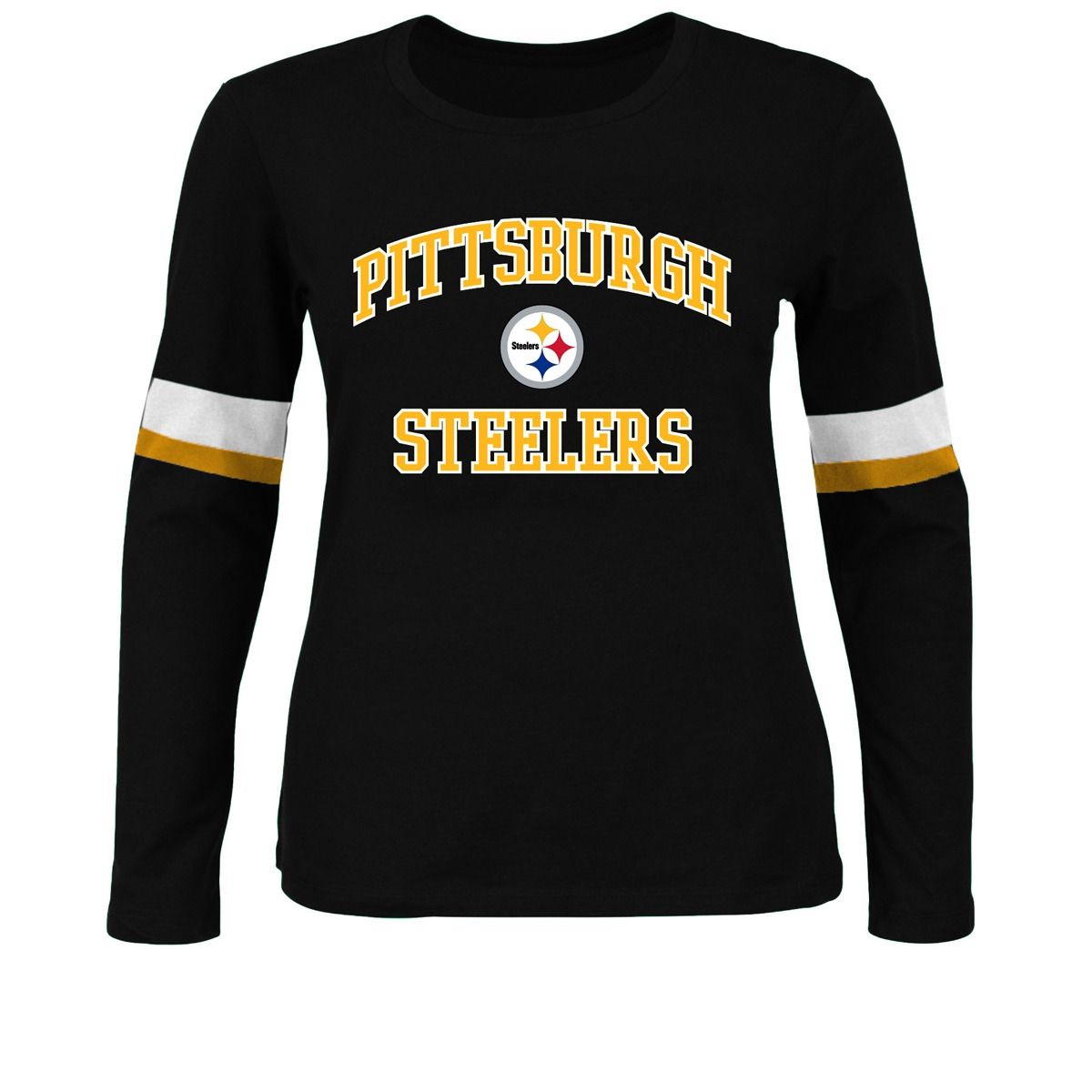 Pittsburgh Steelers Women's Plus Sleeve Stripe Crew Sweatshirt 2 Pittsburgh Steelers Women's Plus Sleeve Stripe Crew Sweatshirt
