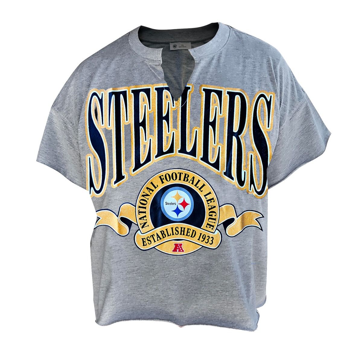 Pittsburgh Steelers Women's Plus '47 Brand Oversized Notch Neck Short Sleeve T-Shirt