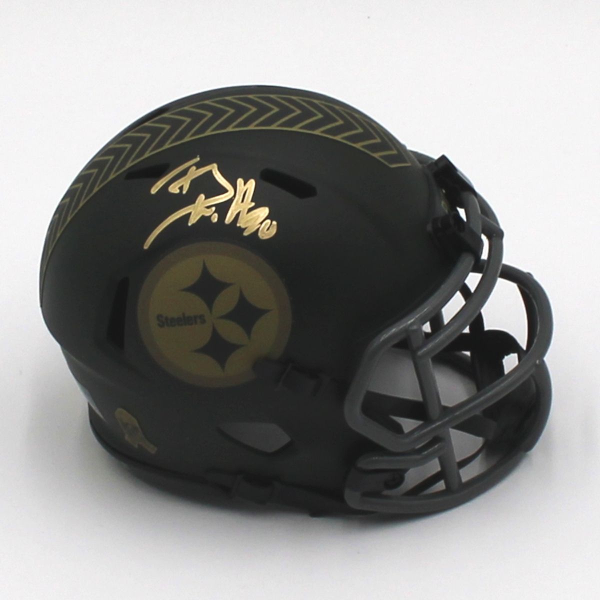 Pittsburgh Steelers #90 TJ Watt Autographed Riddell Speed Salute to Service Collection Mini Helmet 1 Pittsburgh Steelers #90 TJ Watt Autographed Riddell Speed Salute to Service Collection Mini Helmet