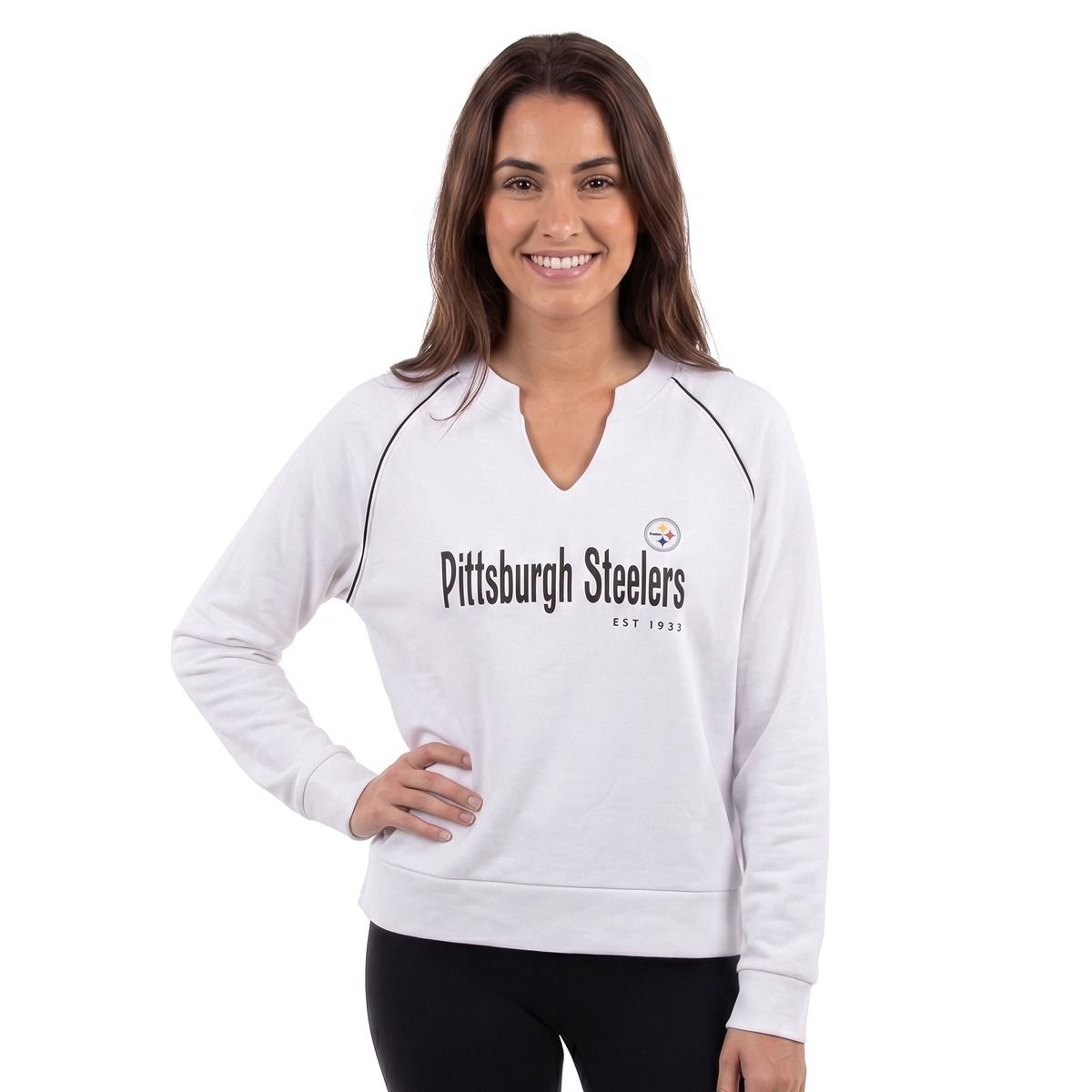 Pittsburgh Steelers Women's Medley Notch Neck Sweatshirt 4 Pittsburgh Steelers Women's Medley Notch Neck Sweatshirt