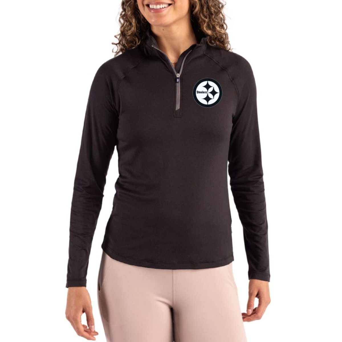 Pittsburgh Steelers Women's Cutter & Buck Coastline Black 1/4 Zip 1 Pittsburgh Steelers Women's Cutter & Buck Coastline Black 1/4 Zip