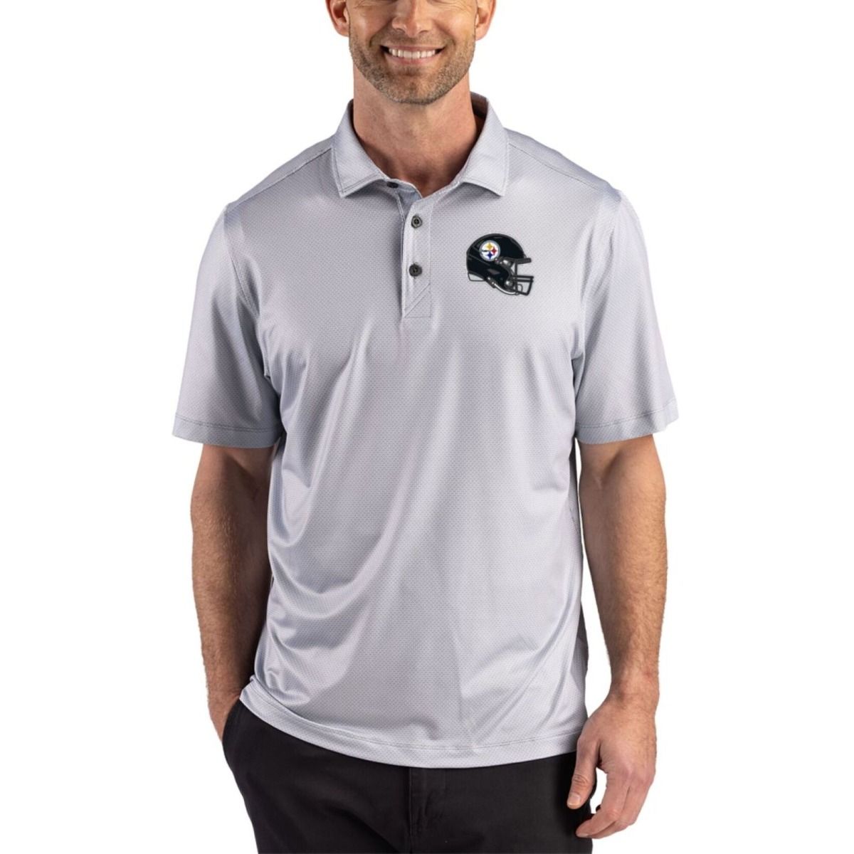 Pittsburgh Steelers Men's Big & Tall Cutter & Buck Pike Lattice Grey Polo