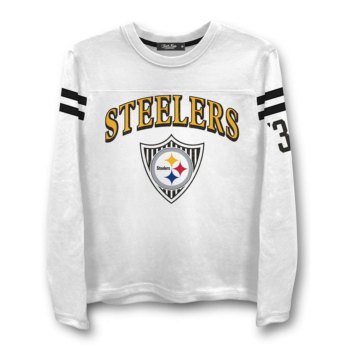 Pittsburgh Steelers Youth Flocked Striped Yoke Long Sleeve T-Shirt 3 Pittsburgh Steelers Youth Flocked Striped Yoke Long Sleeve T-Shirt