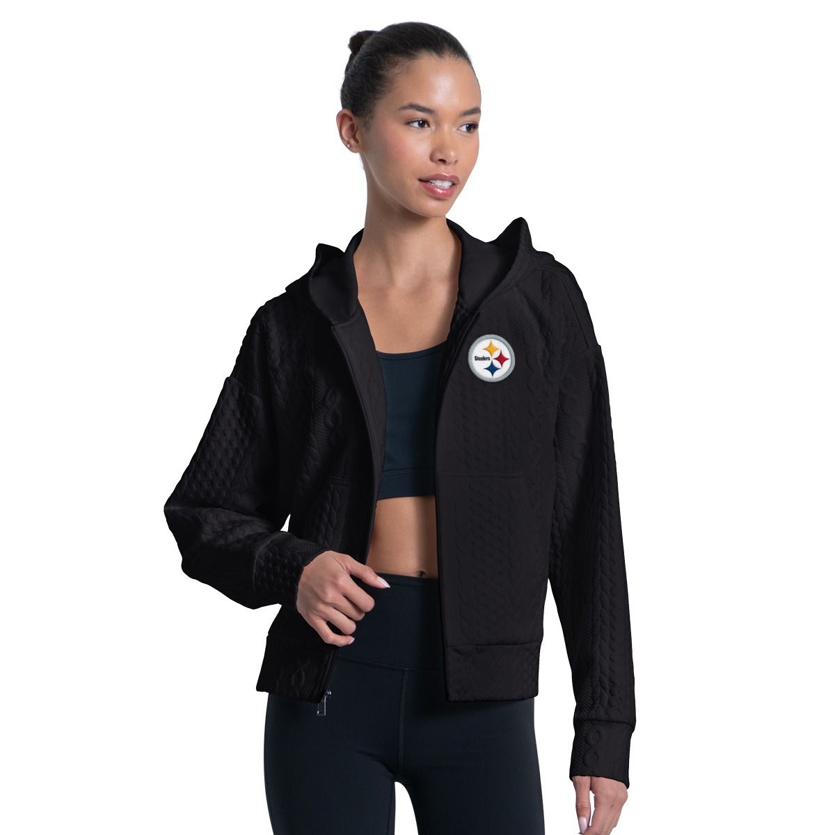 Pittsburgh Steelers Women's GIII Runway Cableknit Full-Zip Hoodie