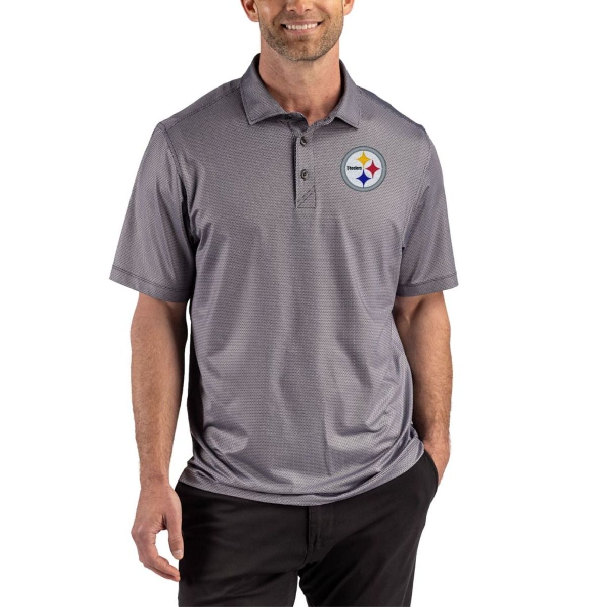 Pittsburgh Steelers Men's Big & Tall Cutter & Buck Pike Lattice Black Polo 5 Pittsburgh Steelers Men's Big & Tall Cutter & Buck Pike Lattice Black Polo