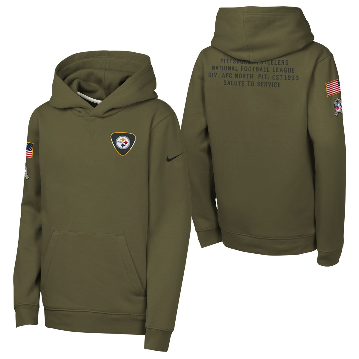 Pittsburgh Steelers Youth Nike Salute to Service Green Pullover Fleece Hoodie 4 Pittsburgh Steelers Youth Nike Salute to Service Green Pullover Fleece Hoodie