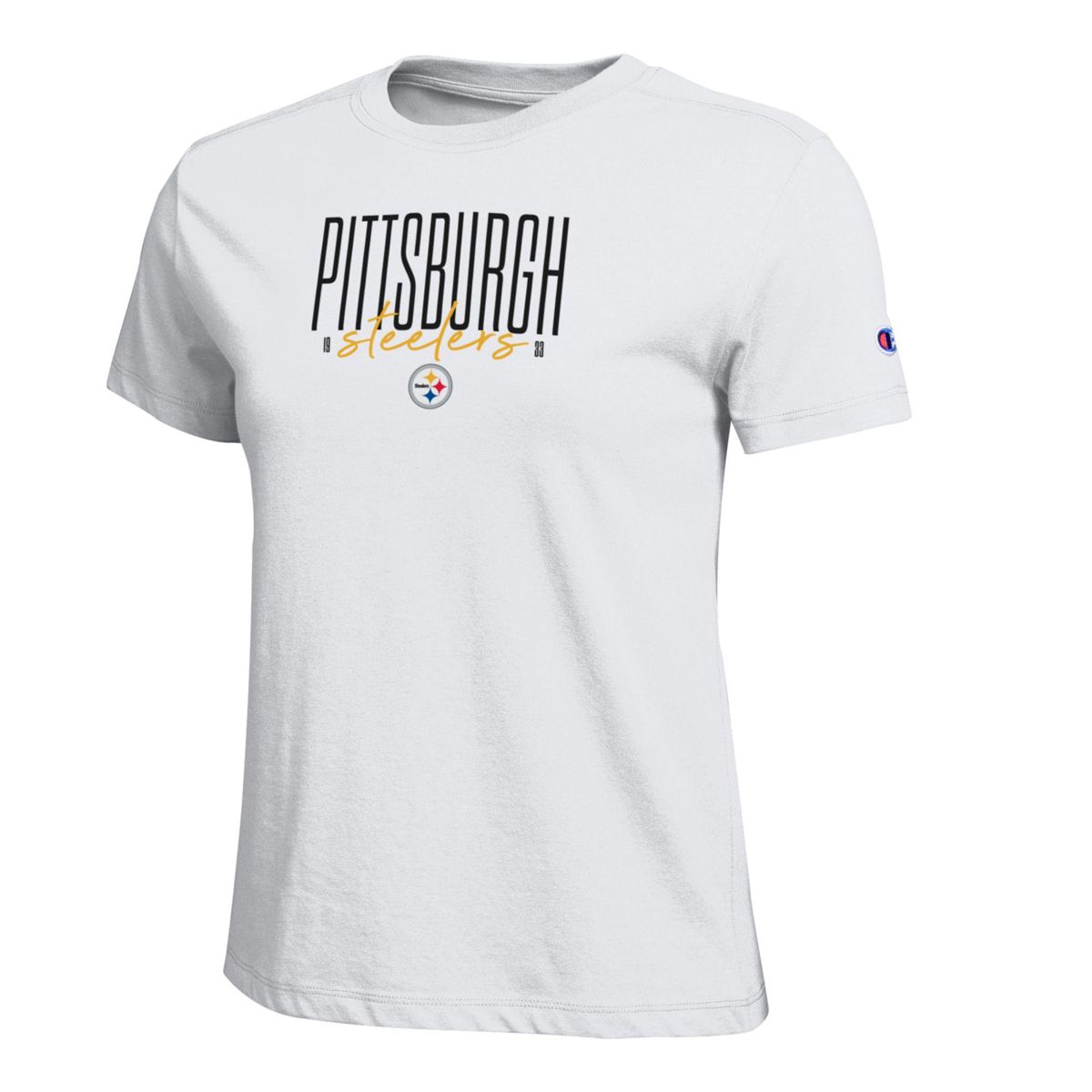 Pittsburgh Steelers Women's Champion Stacked Script Short Sleeve T-Shirt 2 Pittsburgh Steelers Women's Champion Stacked Script Short Sleeve T-Shirt
