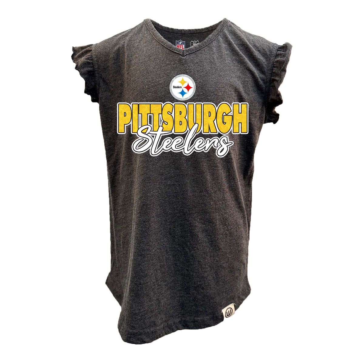 Pittsburgh Steelers Little Girl's Ruffle Sleeve Glitter Burn Out Tee 3 Pittsburgh Steelers Little Girl's Ruffle Sleeve Glitter Burn Out Tee