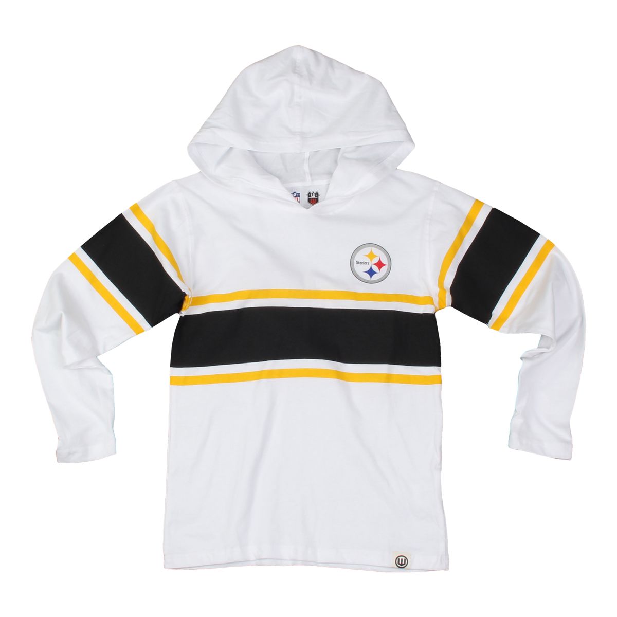 Pittsburgh Steelers Youth Sleeve Stripe Long Sleeve Hooded T-Shirt 1 Pittsburgh Steelers Youth Sleeve Stripe Long Sleeve Hooded T-Shirt