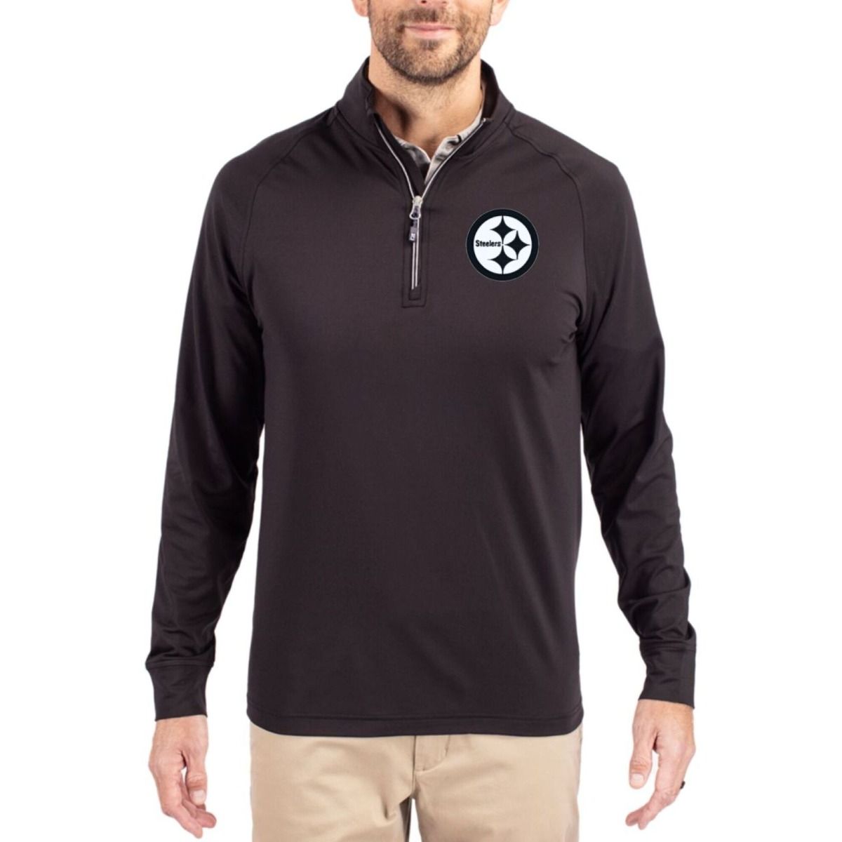 Pittsburgh Steelers Men's Big & Tall Cutter & Buck Adapt 1/4 Zip Black Pullover