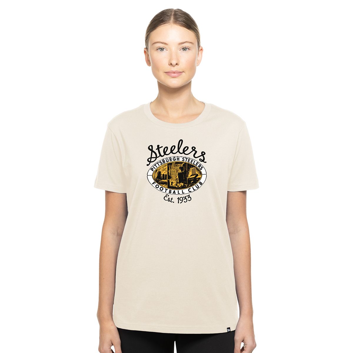Pittsburgh Steelers Women's New Era Historic Script Short Sleeve T-Shirt 9 Pittsburgh Steelers Women's New Era Historic Script Short Sleeve T-Shirt