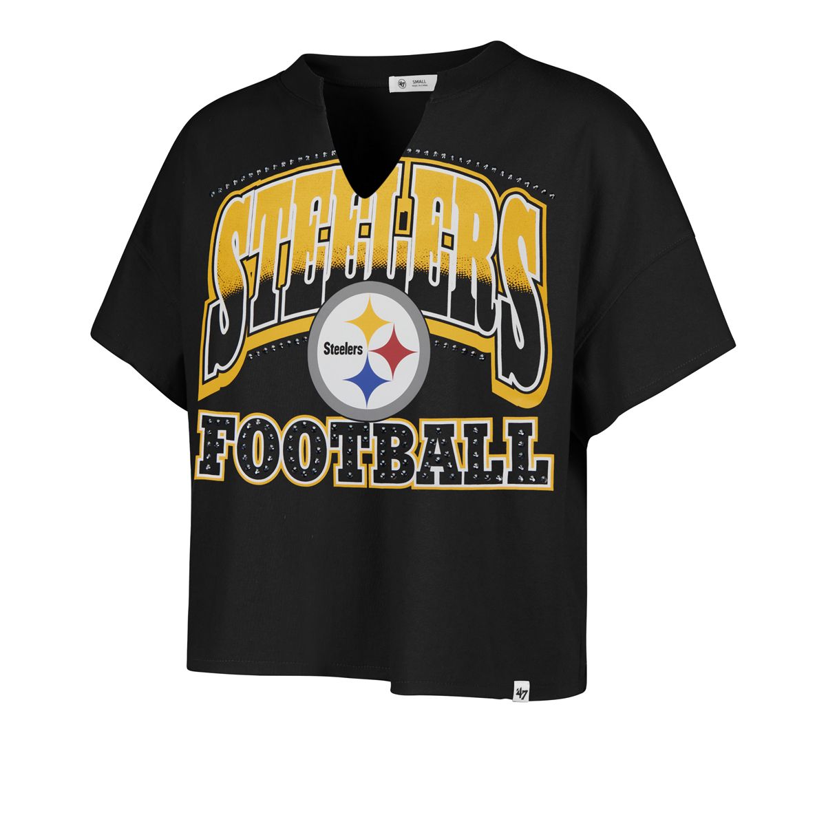 Pittsburgh Steelers Women's '47 Brand Big Win Notch Neck Short Sleeve T-Shirt