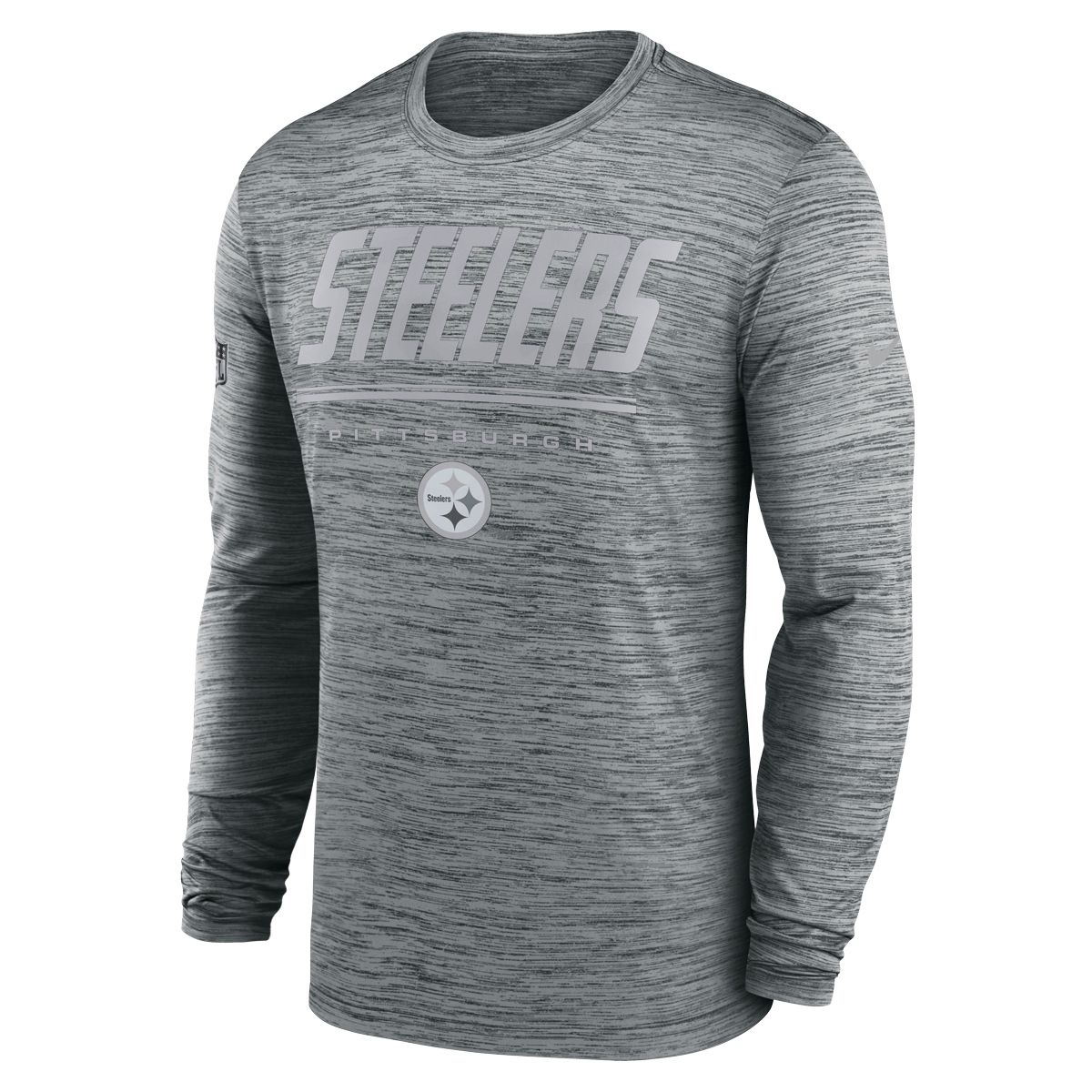 Pittsburgh Steelers Men's Nike Sideline Grey Velocity Long Sleeve T-Shirt 1 Pittsburgh Steelers Men's Nike Sideline Grey Velocity Long Sleeve T-Shirt