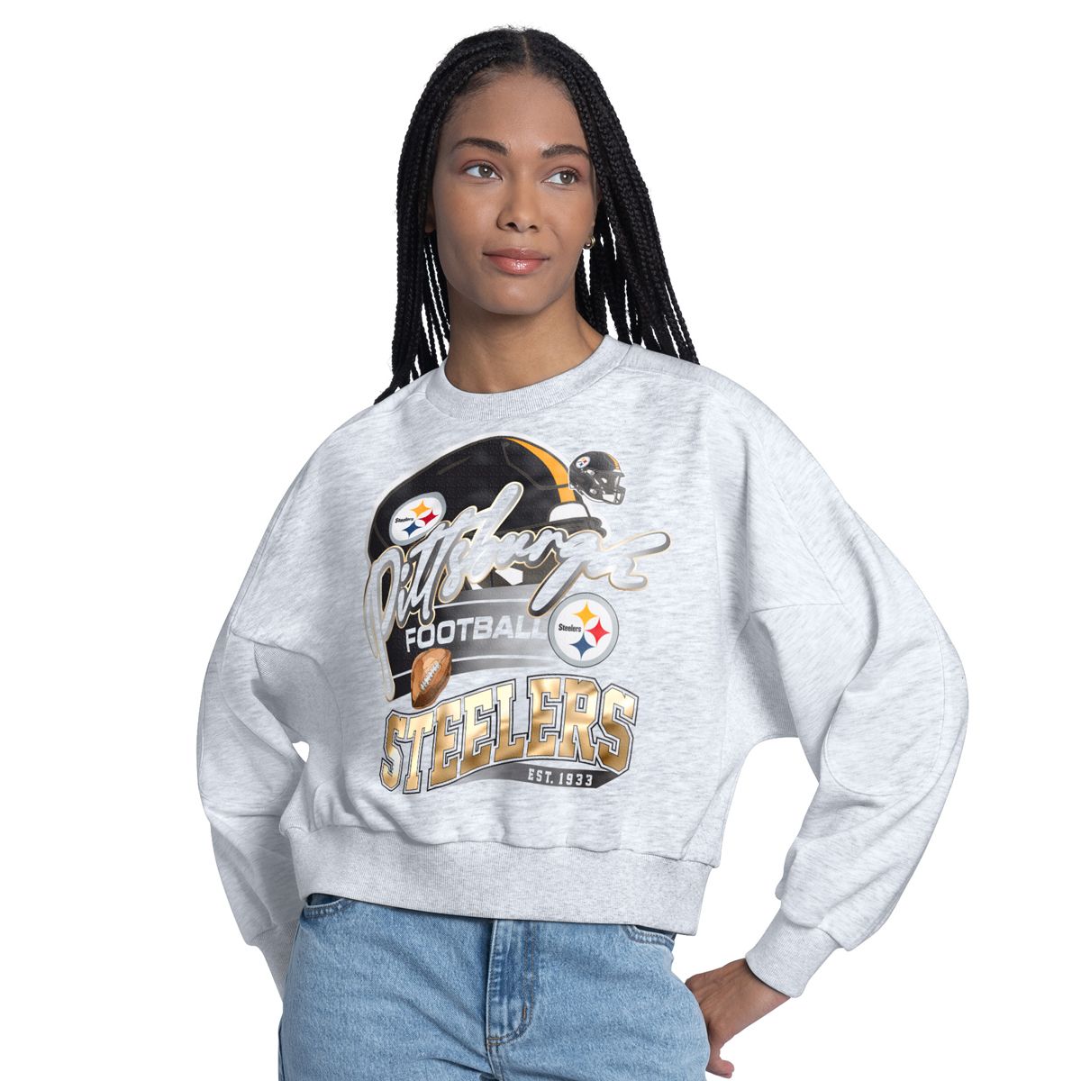 Pittsburgh Steelers Women's GIII Tackle Drop Shoulder Sweatshirt 5 Pittsburgh Steelers Women's GIII Tackle Drop Shoulder Sweatshirt