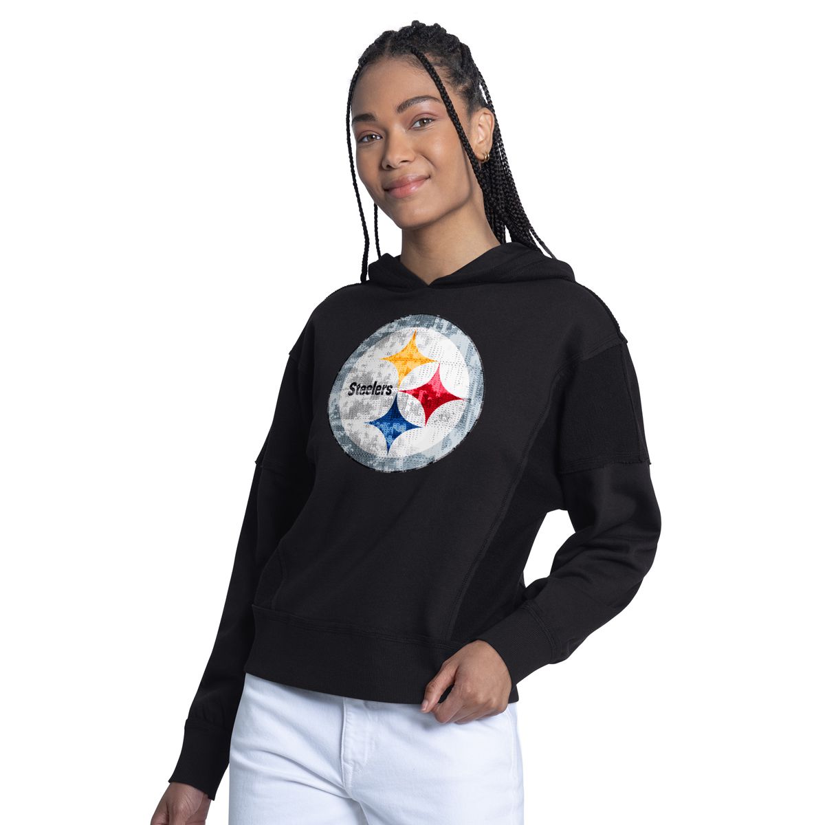 Pittsburgh Steelers Women's GIII Top Tier Sequin Pullover Hoodie