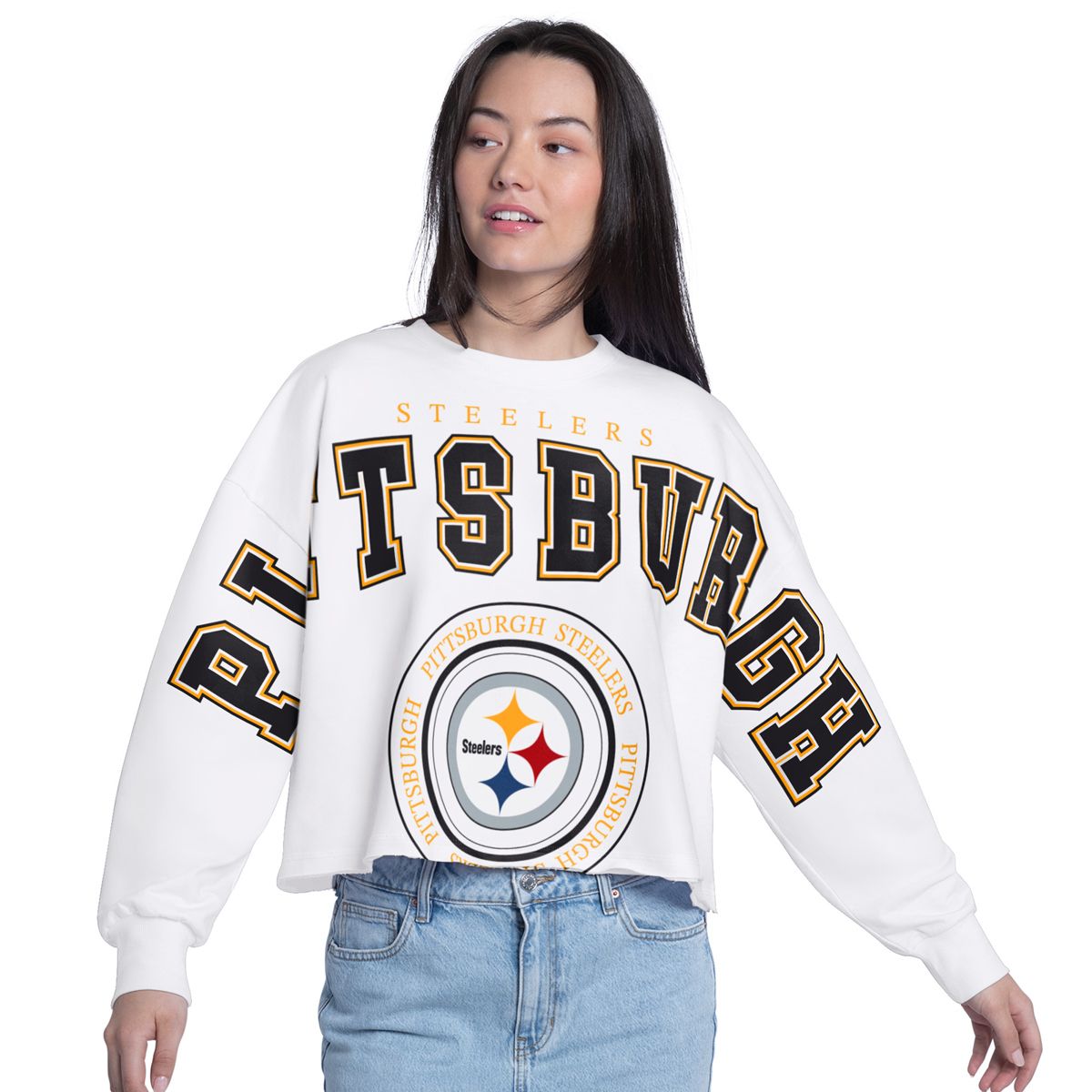 Pittsburgh Steelers Women's GIII Bleachers Oversized Crop Sweatshirt