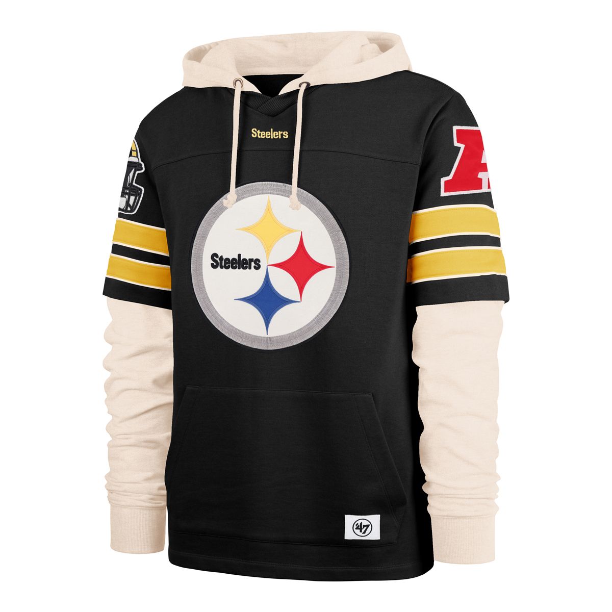 Pittsburgh Steelers Men's '47 Brand Split Zone Cornerback Duo Lacer Hoodie 2 Pittsburgh Steelers Men's '47 Brand Split Zone Cornerback Duo Lacer Hoodie