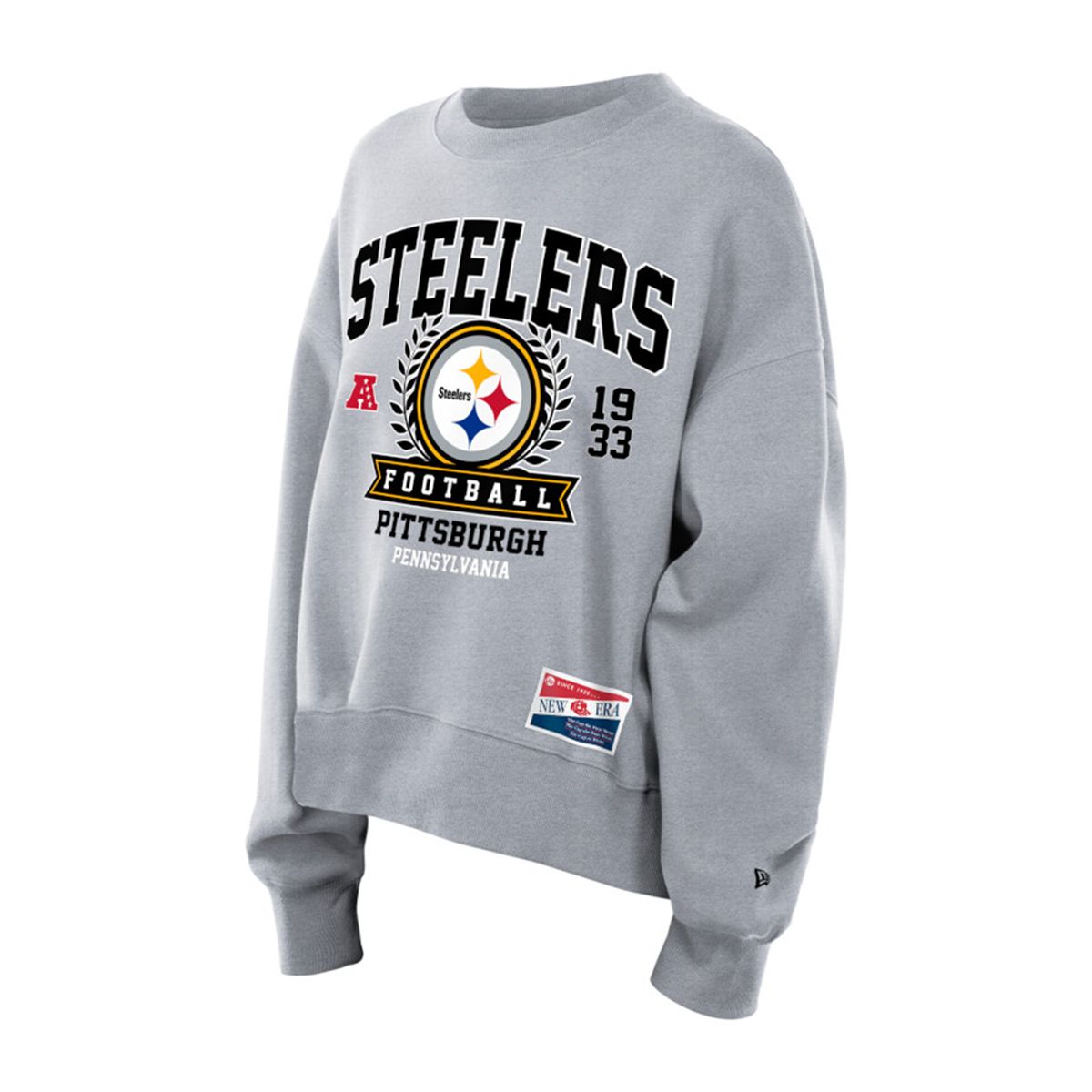 Pittsburgh Steelers Women's New Era Throwback Boxy Crewneck Sweatshirt 9 Pittsburgh Steelers Women's New Era Throwback Boxy Crewneck Sweatshirt