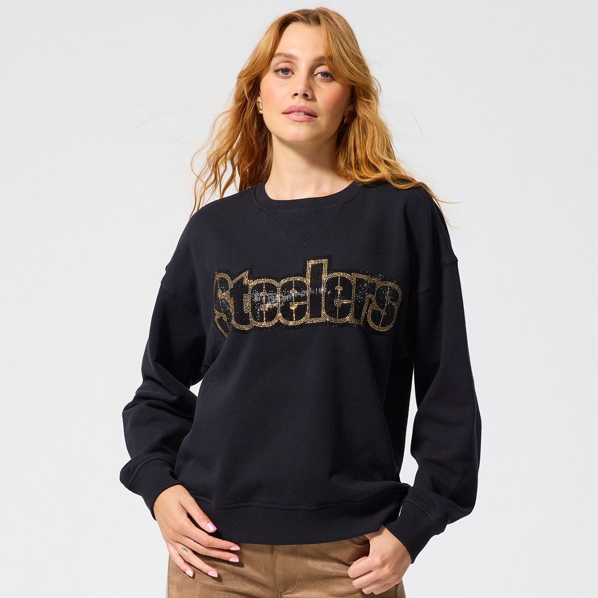 Pittsburgh Steelers Women's Terez Wordmark Gemstone Crew