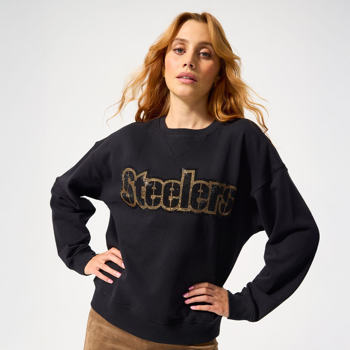 Pittsburgh Steelers Women's Terez Wordmark Gemstone Crew