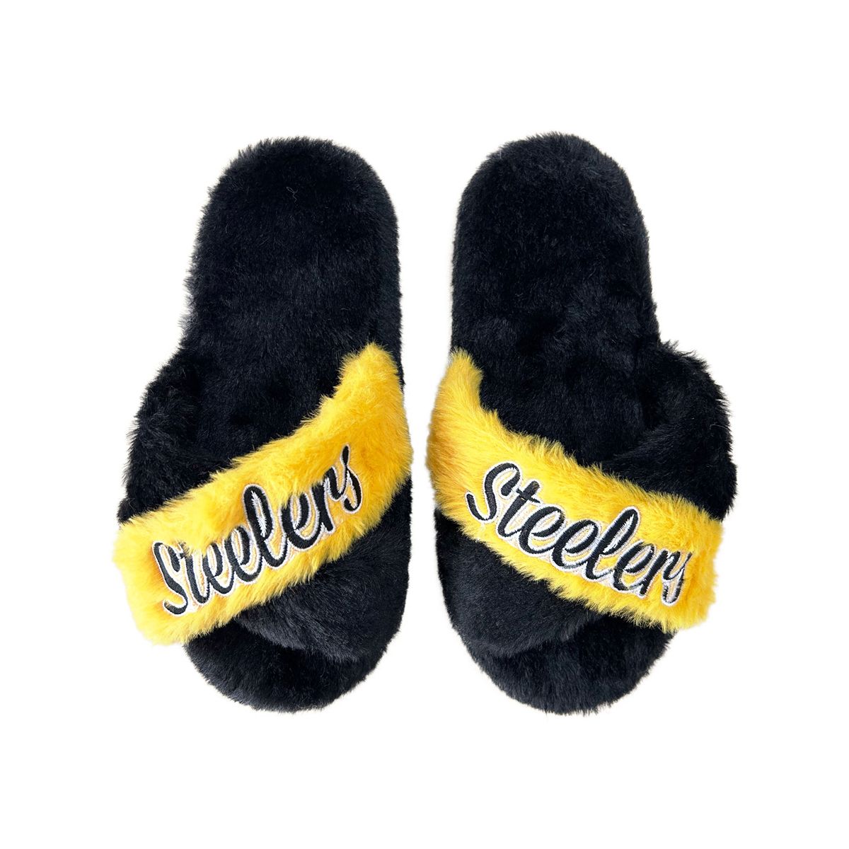 Pittsburgh Steelers Women's Two Tone Fur Cross Slipper