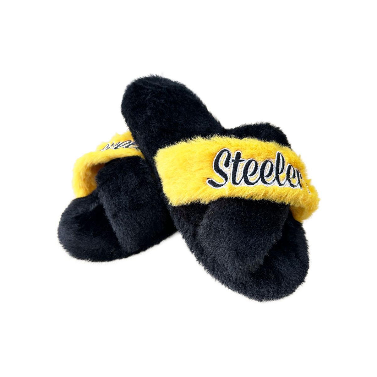Pittsburgh Steelers Women's Two Tone Fur Cross Slipper