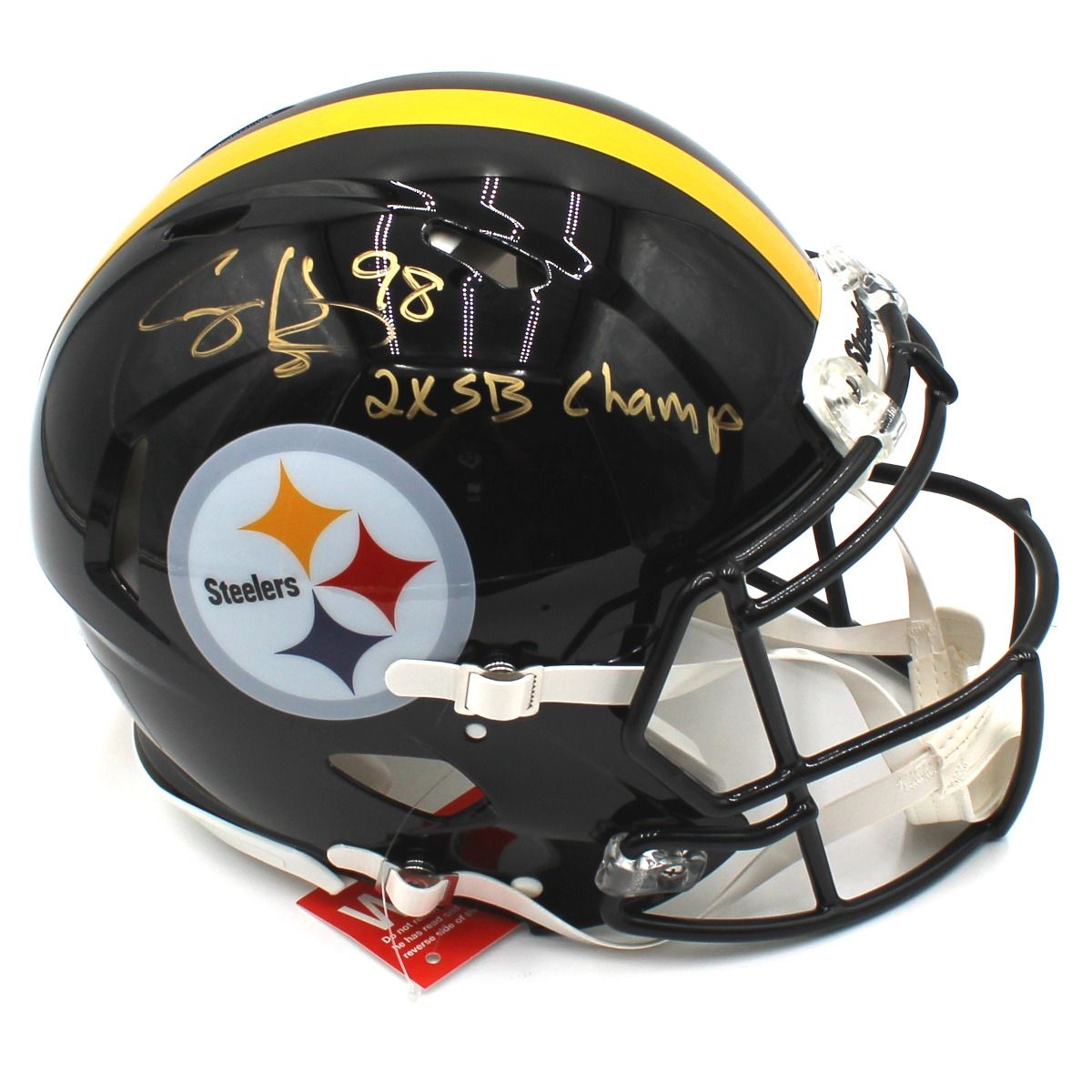 Pittsburgh Steelers #98 Casey Hampton Autographed Riddell Authentic Full-Size Helmet 3 Pittsburgh Steelers #98 Casey Hampton Autographed Riddell Authentic Full-Size Helmet