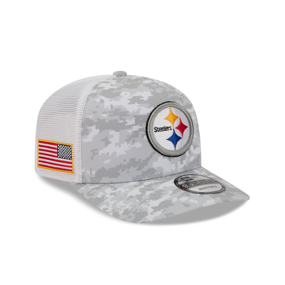 Pittsburgh Steelers New Era 9SEVENTY Salute to Service Camo Trucker Hat 14 Pittsburgh Steelers New Era 9SEVENTY Salute to Service Camo Trucker Hat