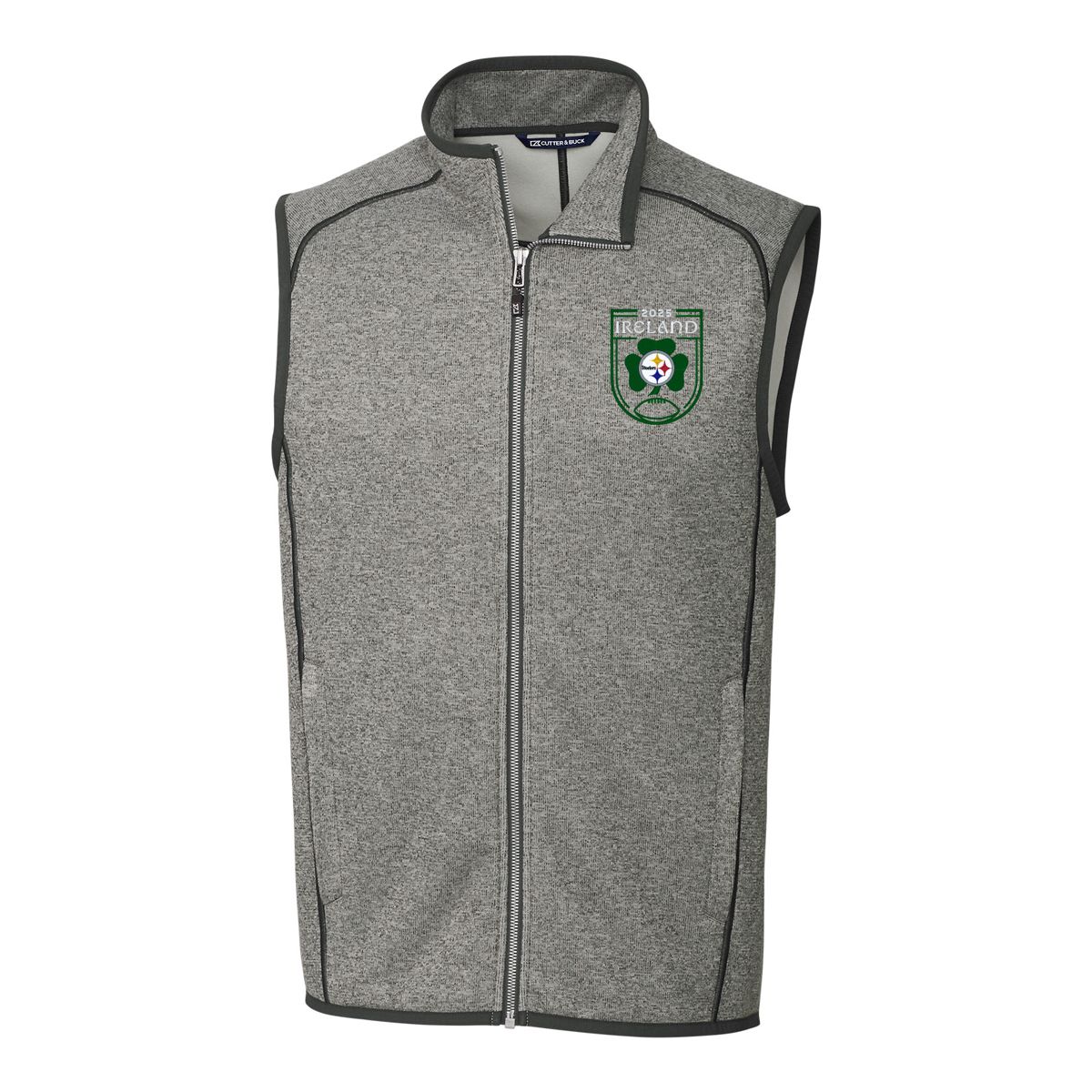 Pittsburgh Steelers Men's Cutter & Buck Ireland Mainsale Full Zip Vest 1 Pittsburgh Steelers Men's Cutter & Buck Ireland Mainsale Full Zip Vest