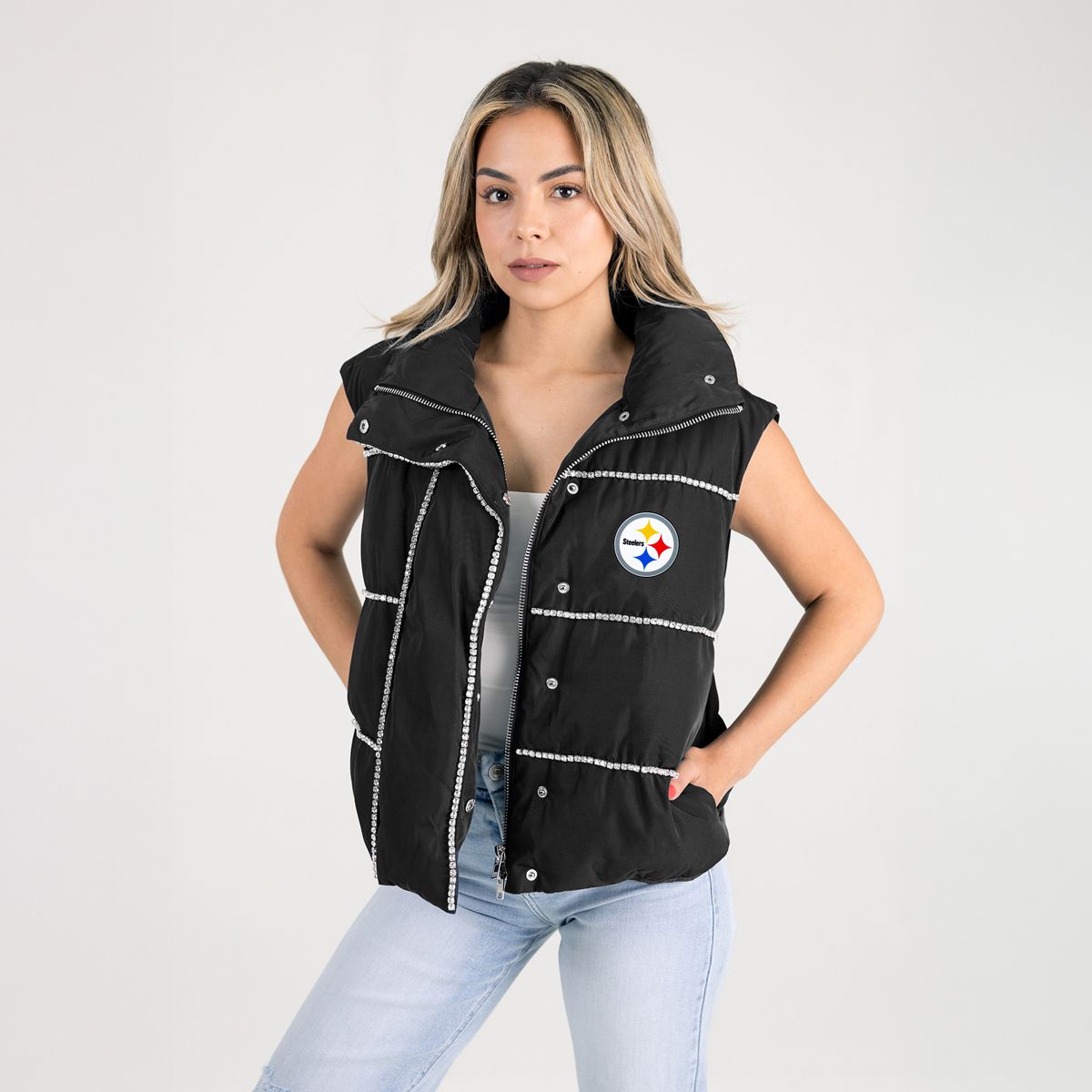 Pittsburgh Steelers Women's Gameday Couture Make It Shine Rhinestone Vest