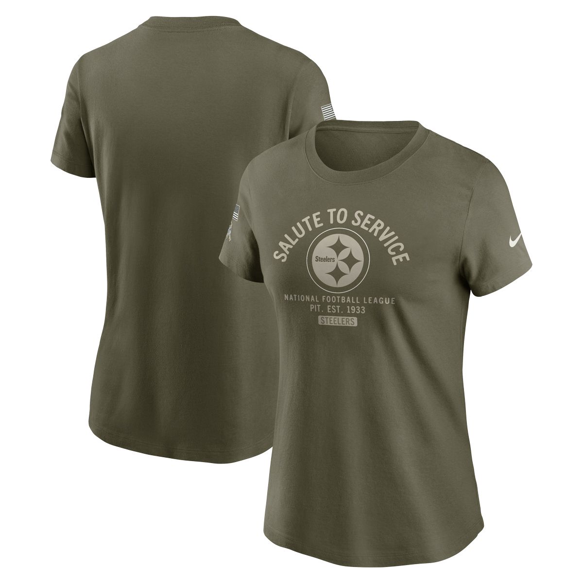 Pittsburgh Steelers Women's Nike Salute to Service Green Short Sleeve T-Shirt 3 Pittsburgh Steelers Women's Nike Salute to Service Green Short Sleeve T-Shirt