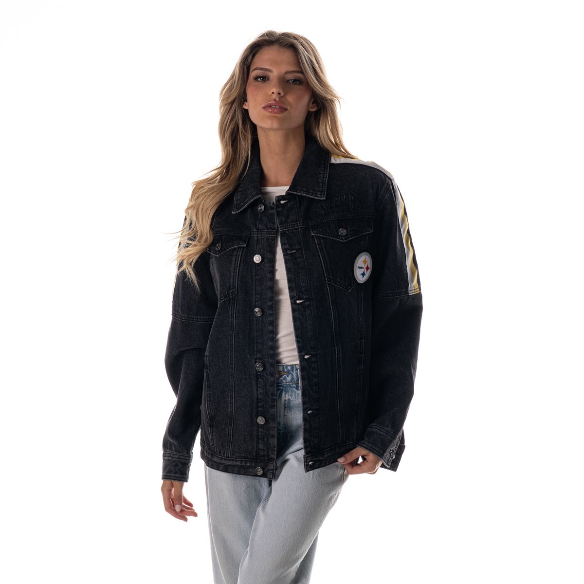 Pittsburgh Steelers Women's Wild Collective Rock Stud Denim Jacket 6 Pittsburgh Steelers Women's Wild Collective Rock Stud Denim Jacket