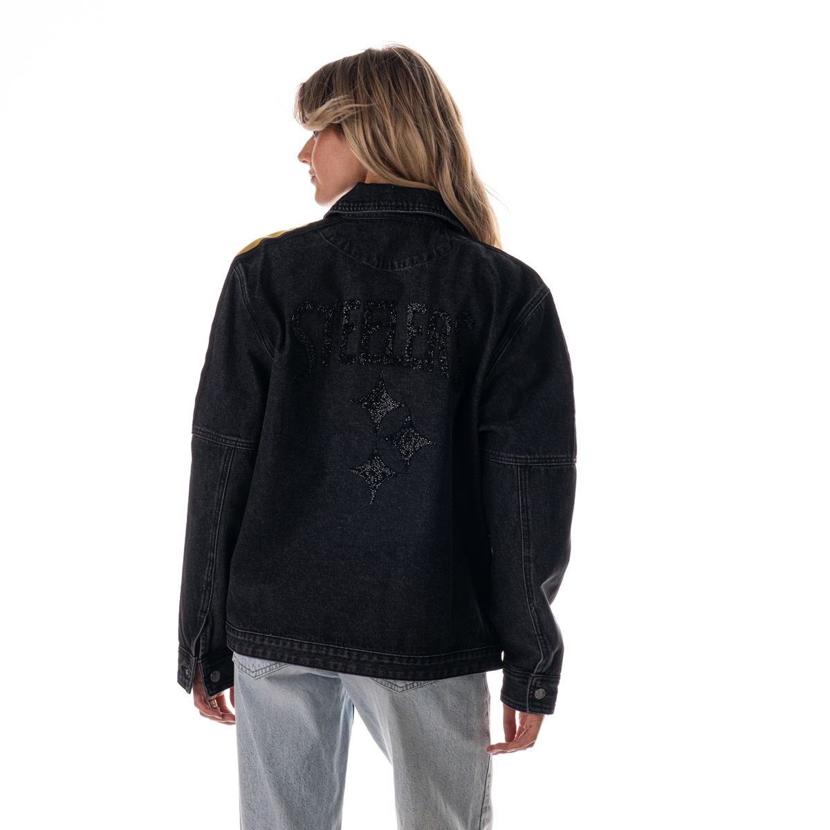 Pittsburgh Steelers Women's Wild Collective Rock Stud Denim Jacket 2 Pittsburgh Steelers Women's Wild Collective Rock Stud Denim Jacket
