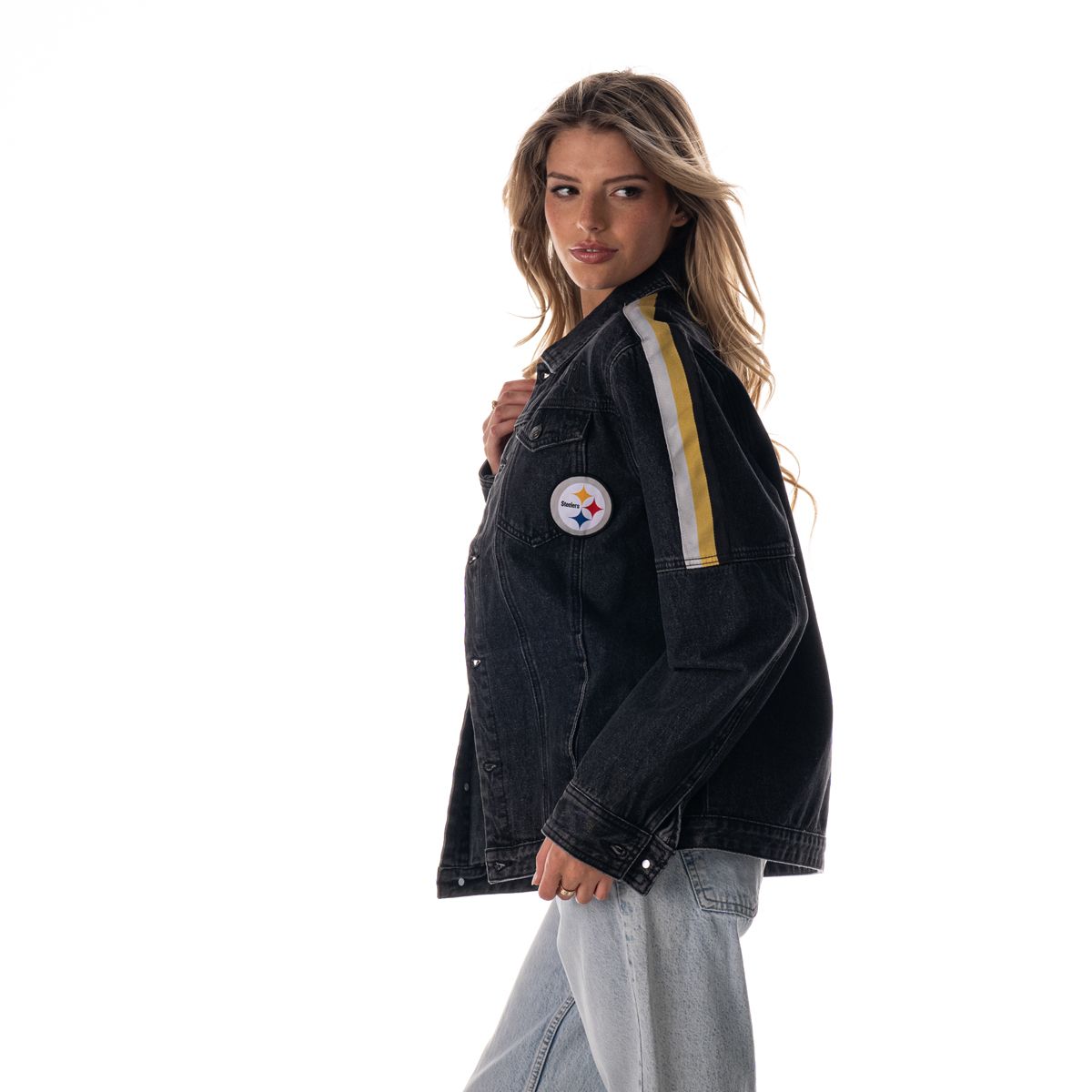 Pittsburgh Steelers Women's Wild Collective Rock Stud Denim Jacket 3 Pittsburgh Steelers Women's Wild Collective Rock Stud Denim Jacket